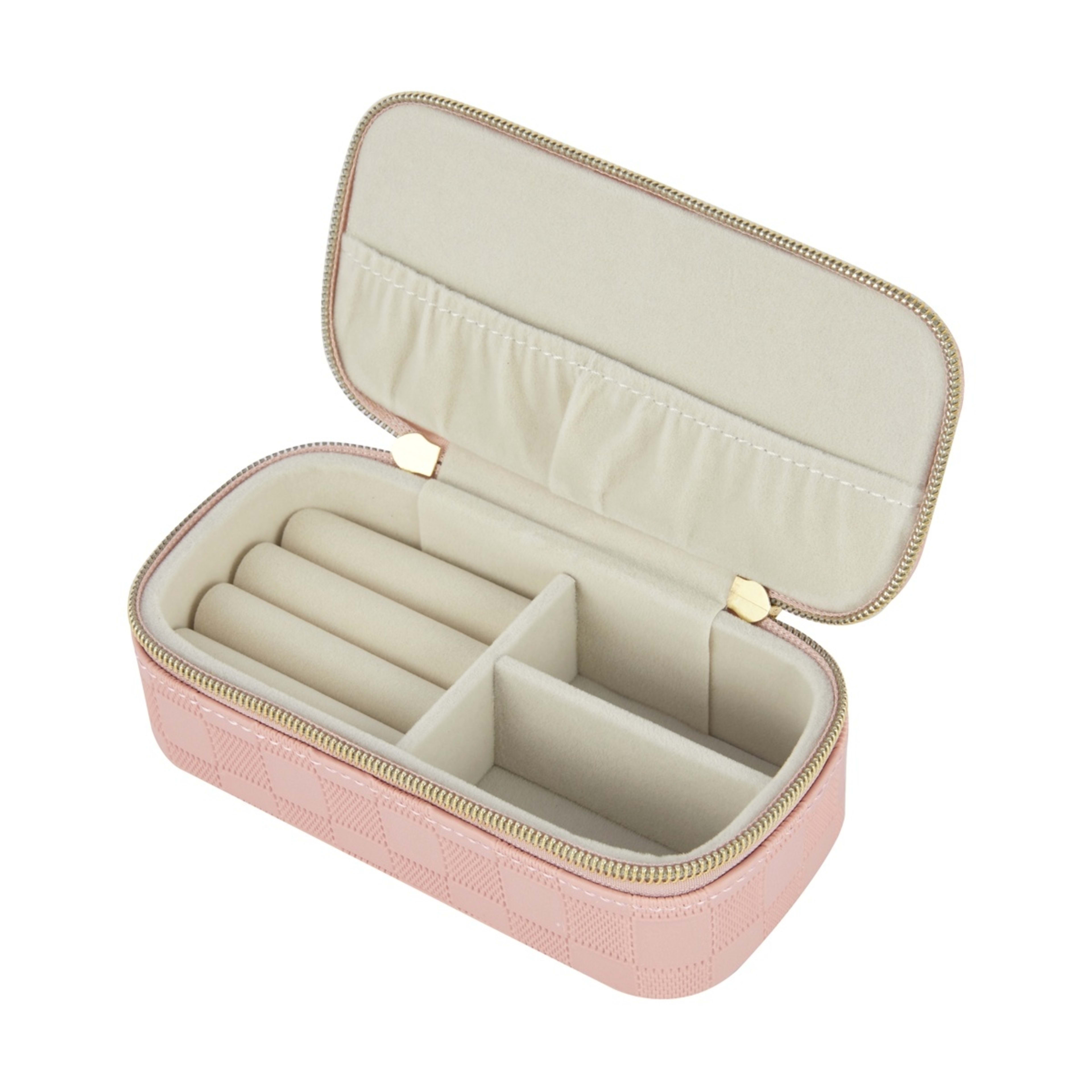 4 Pink Check Small Zip Jewellery Case, 4 of 7