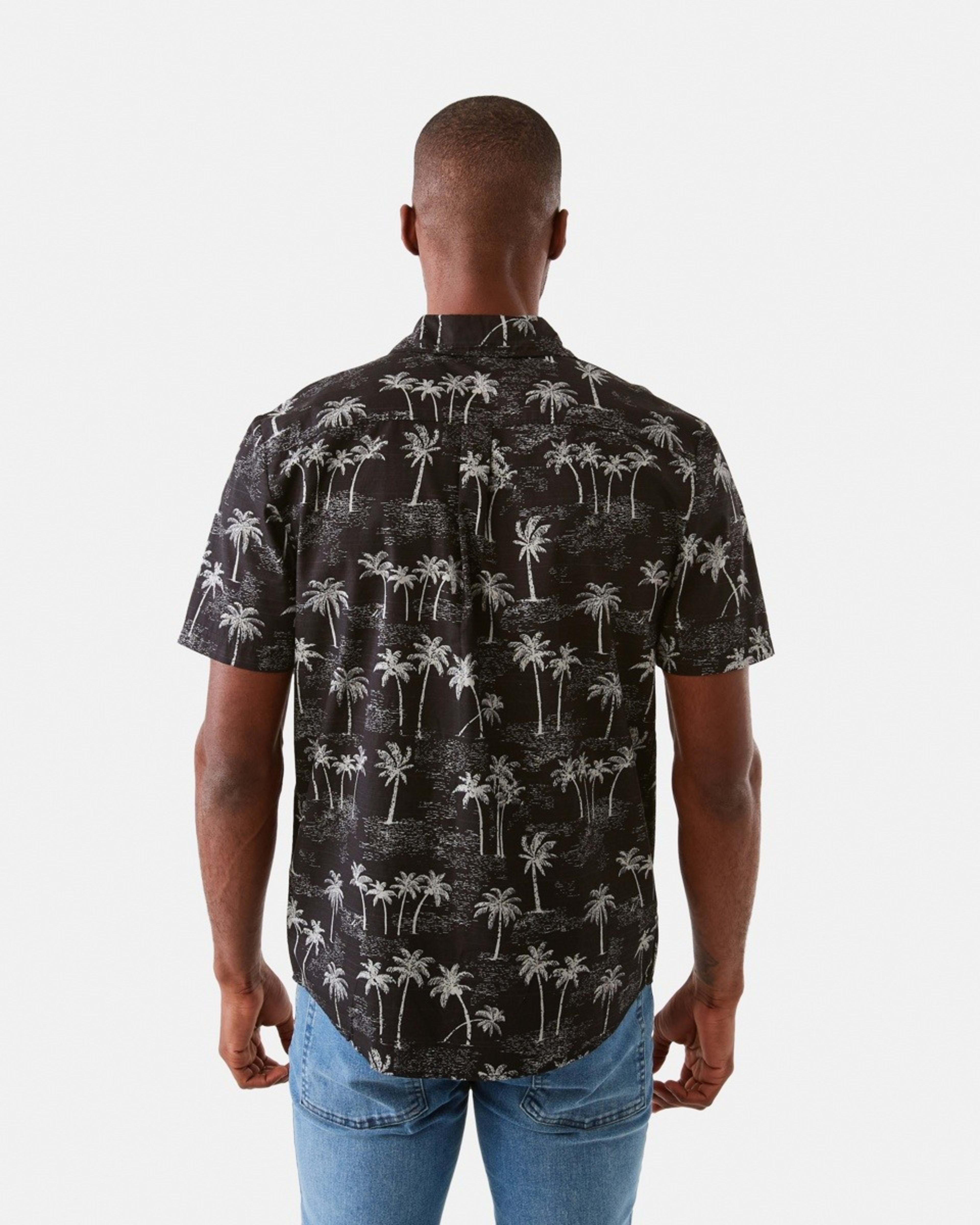 3 Short Sleeve Poplin Print Shirt Blk Palm, 3 of 6