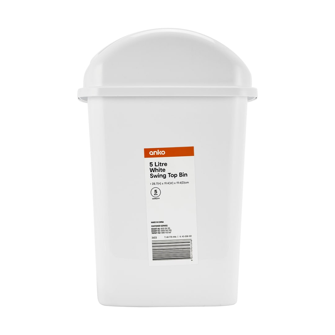5L Swing Top Bin White Kmart