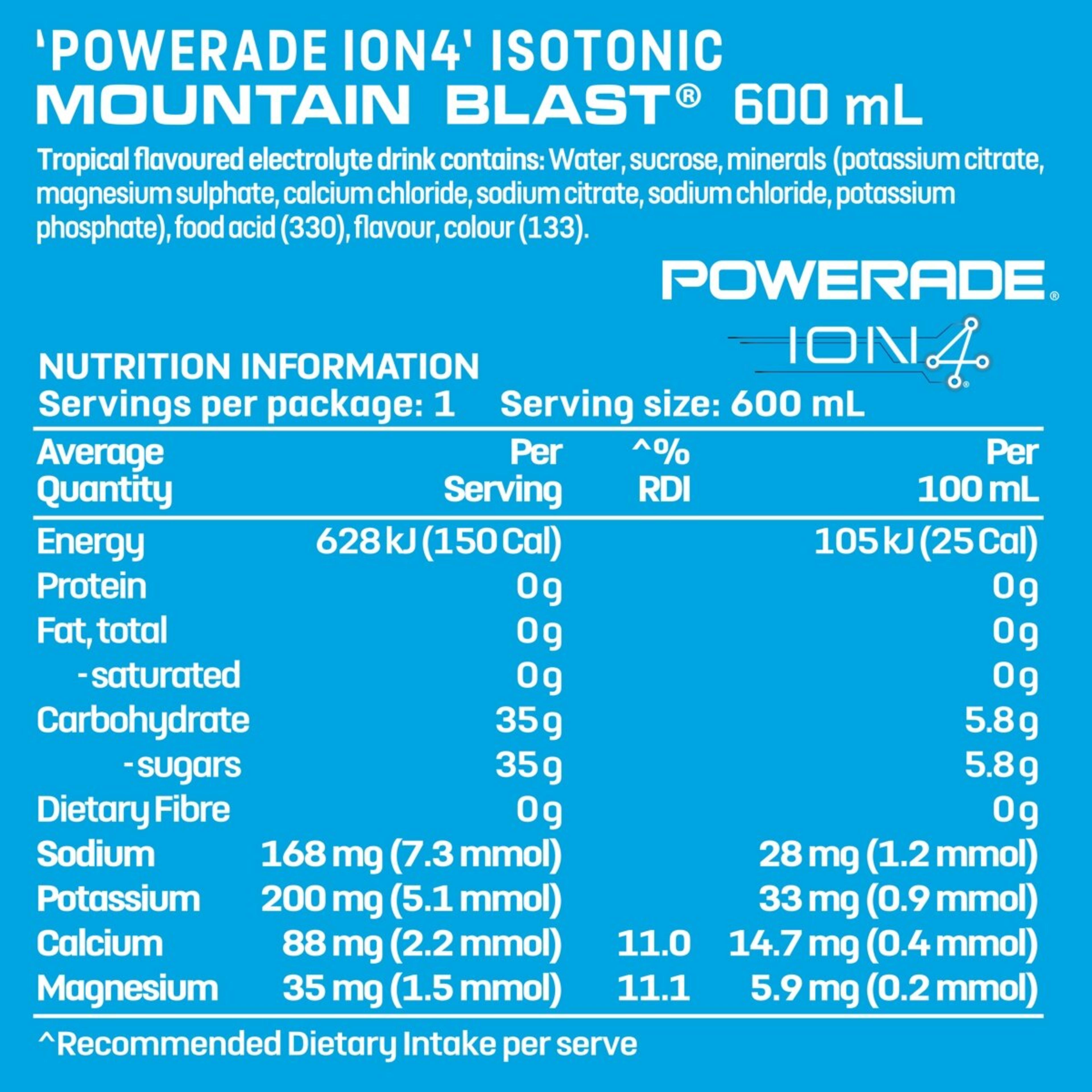 2 Powerade ION4 Isotonic Mountain Blast Sports Drink 600ml, 2 of 3