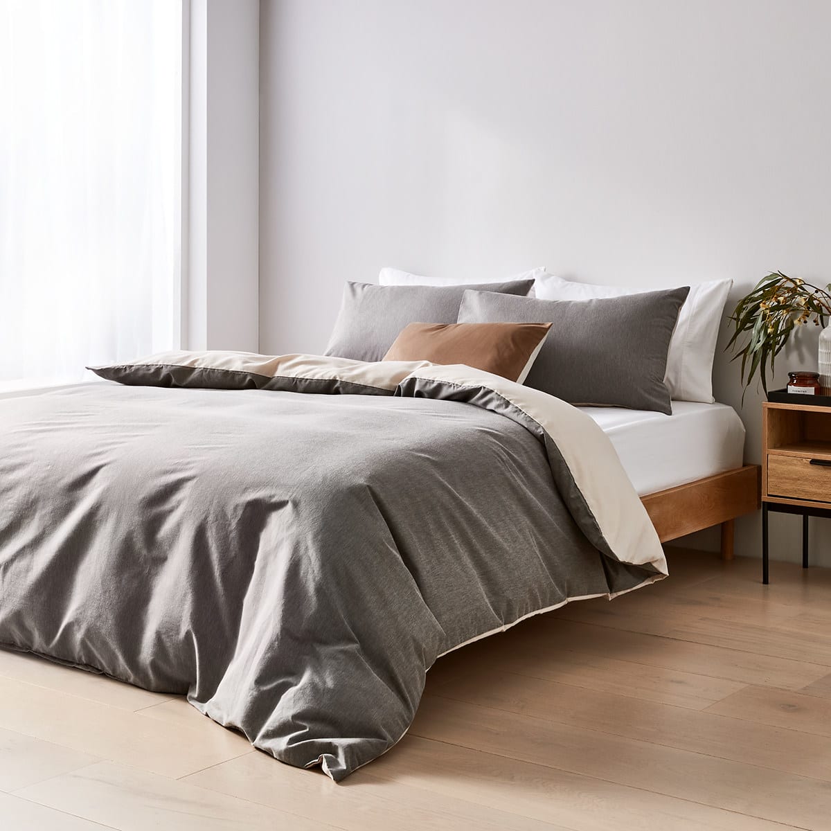 Billy Cotton Rich Reversible Quilt Cover Set Single Bed, Grey Kmart NZ