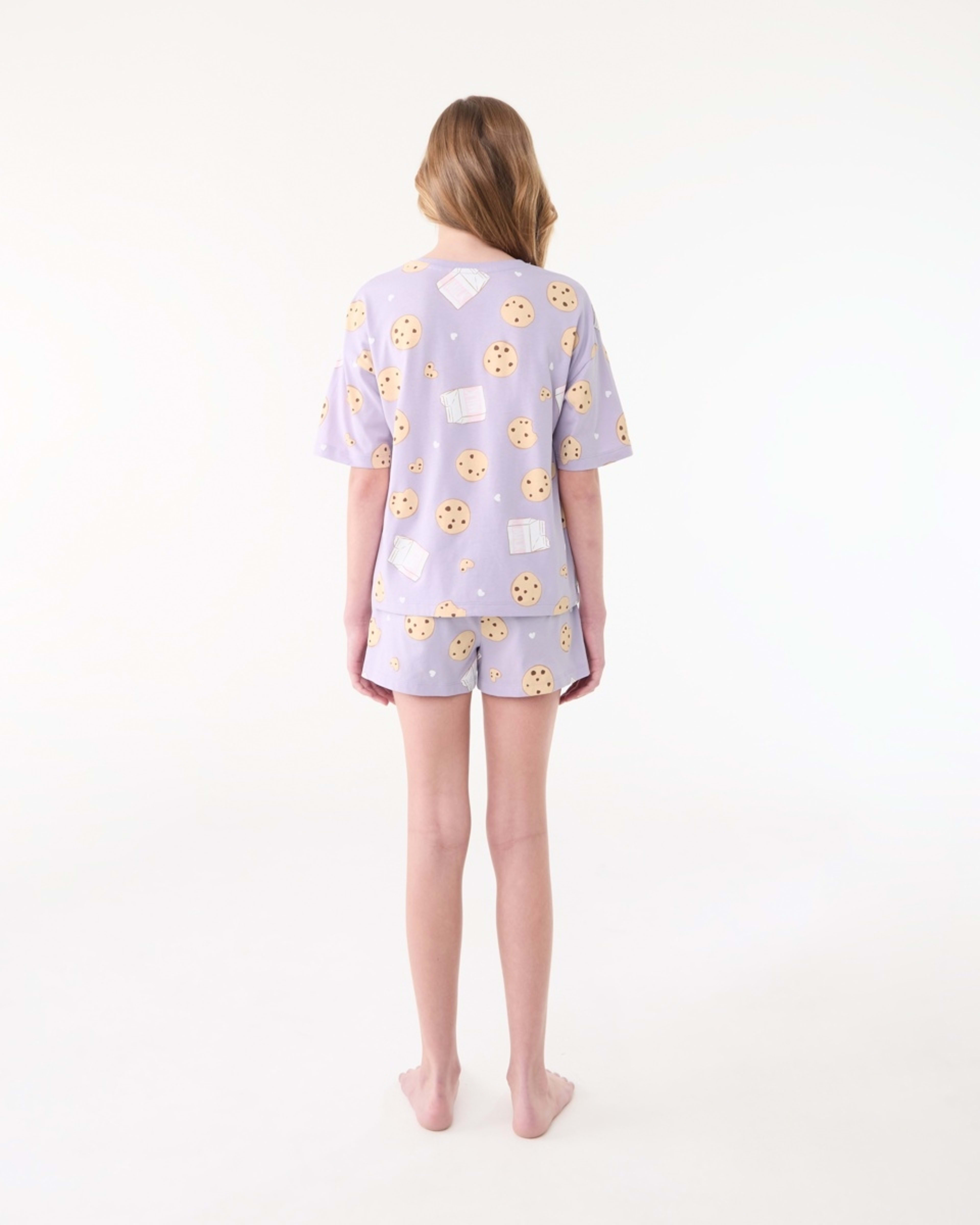 2 Short Sleeve Top Jersey Pyjama Set PURPLE COOKIE, 2 of 6