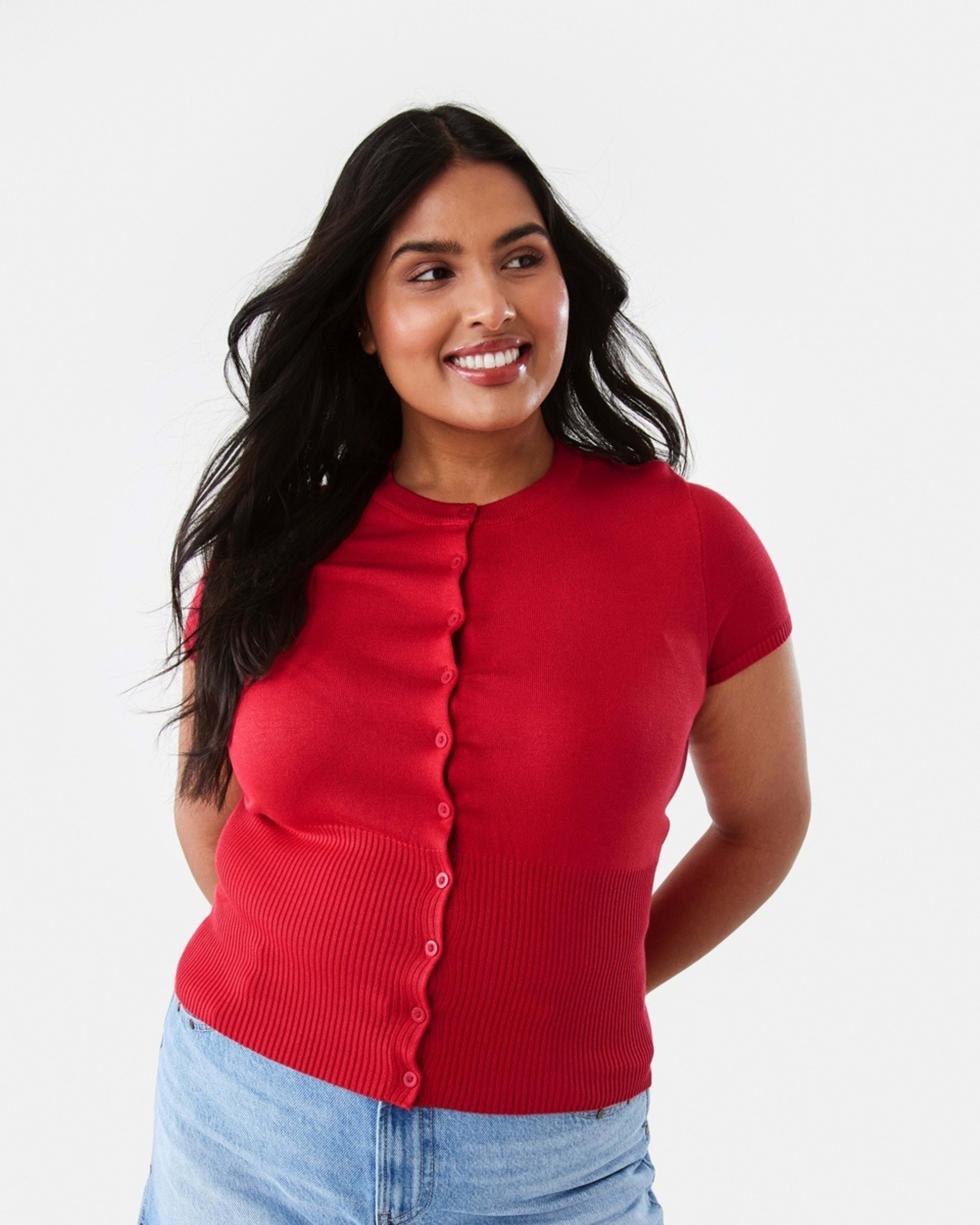 3 Short Sleeve Longline Button Up Top Strawberry, 3 of 8