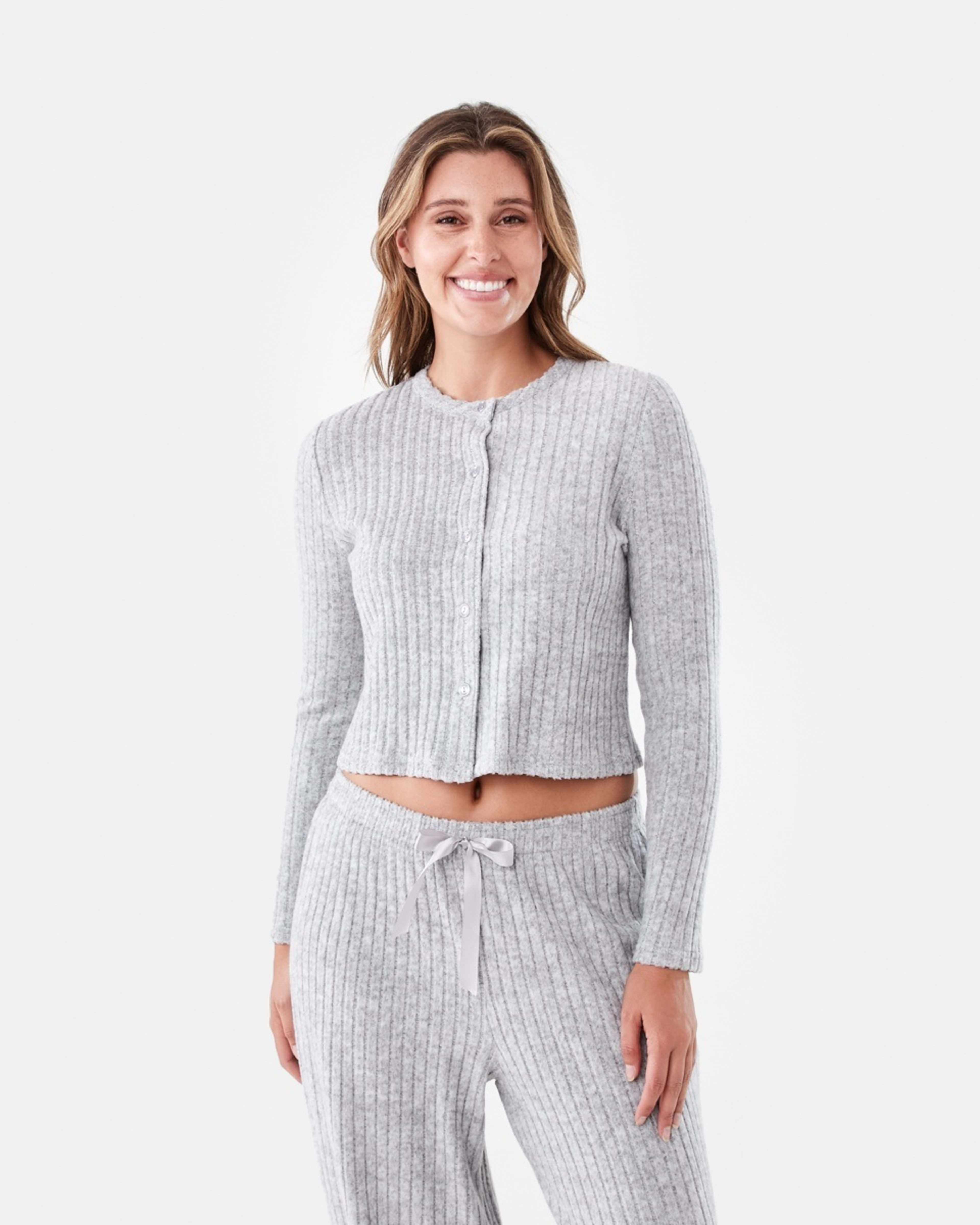 1 Brushed Ribbed Long Sleeve Lounge Top Slvr Marle, 1 of 5