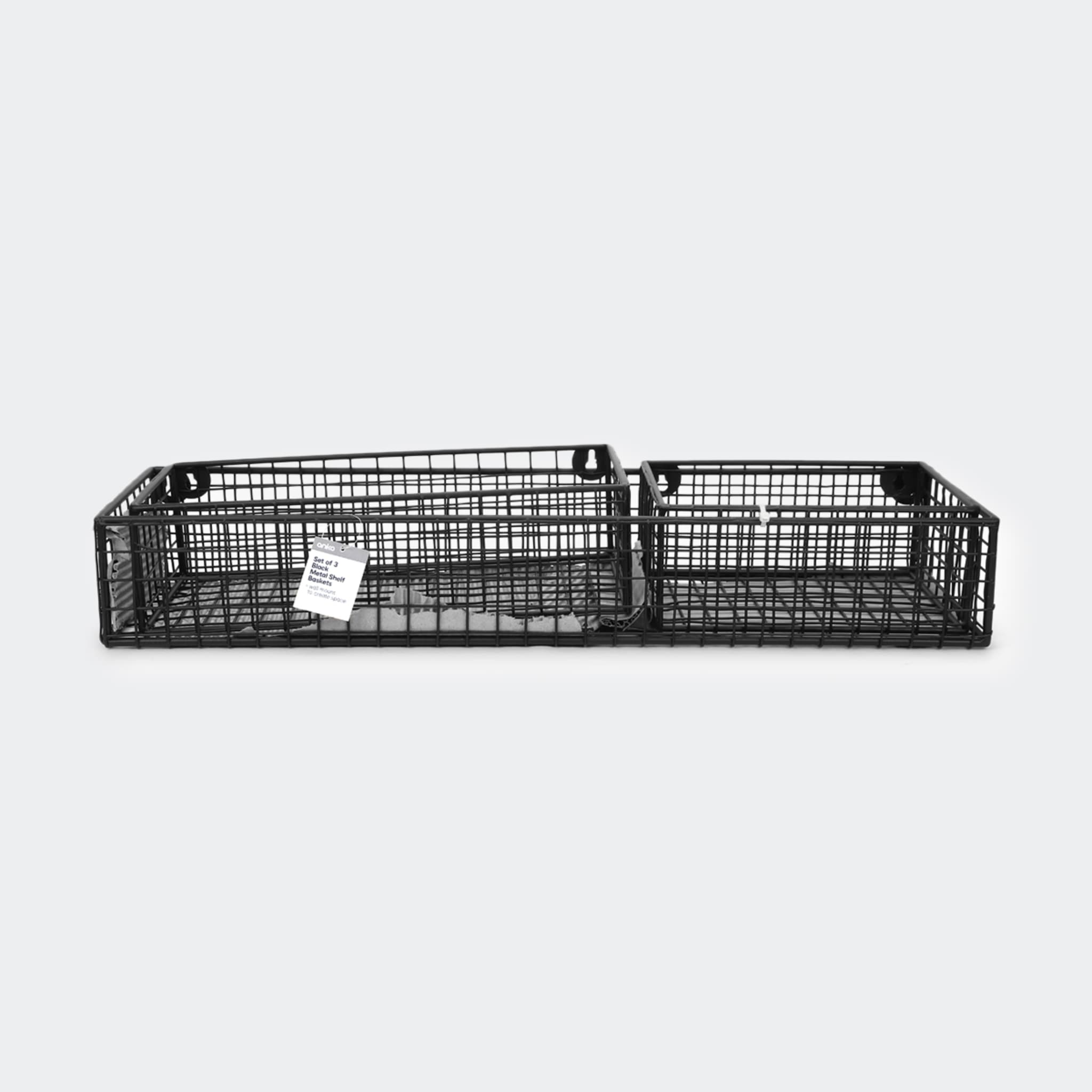 Set of 3 Metal Shelf Baskets Black Kmart
