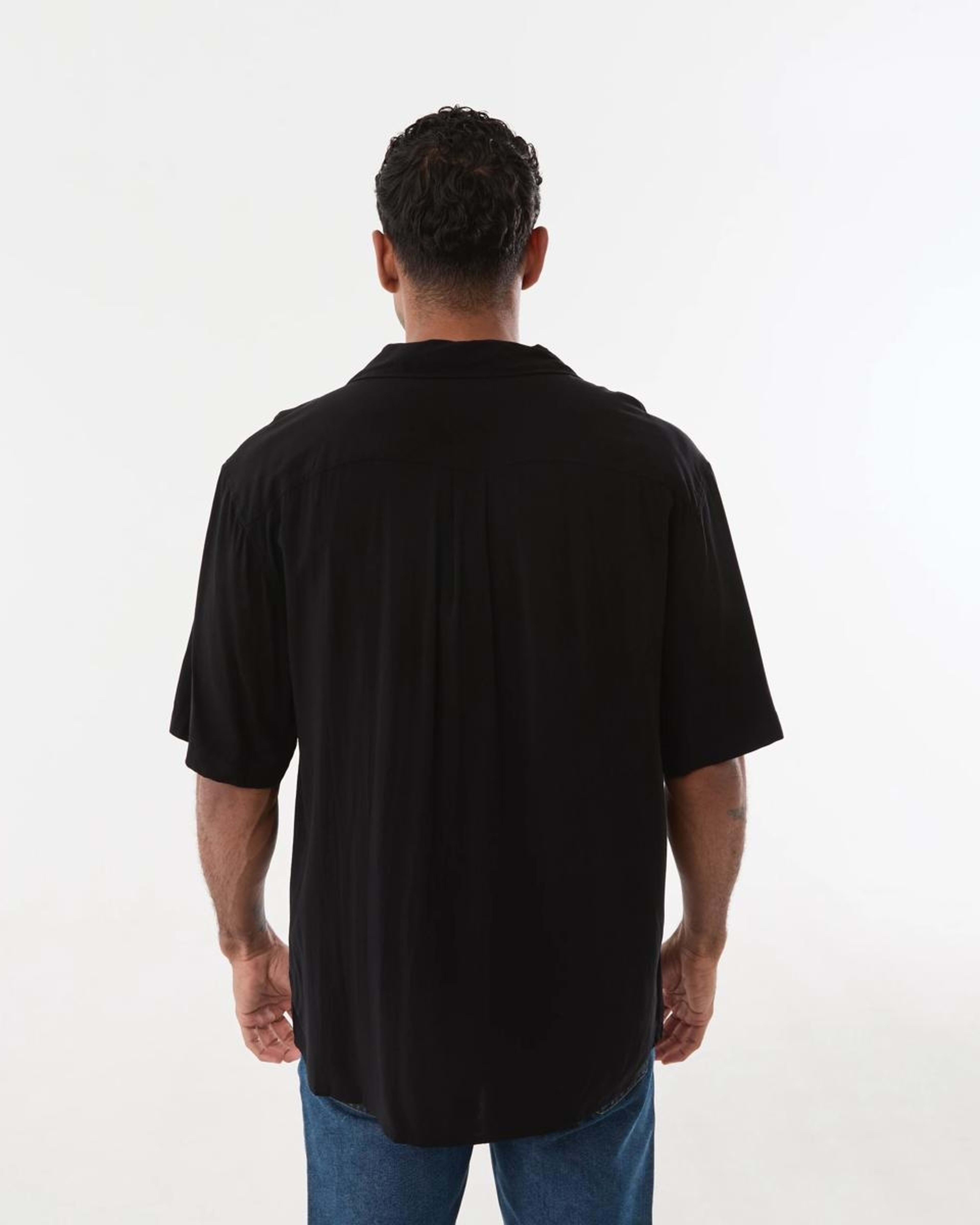 3 Short Sleeve Plain Resort Shirt BLACK, 3 of 5