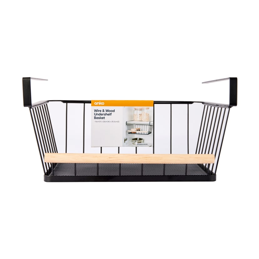 Wire and Wood Undershelf Basket Kmart