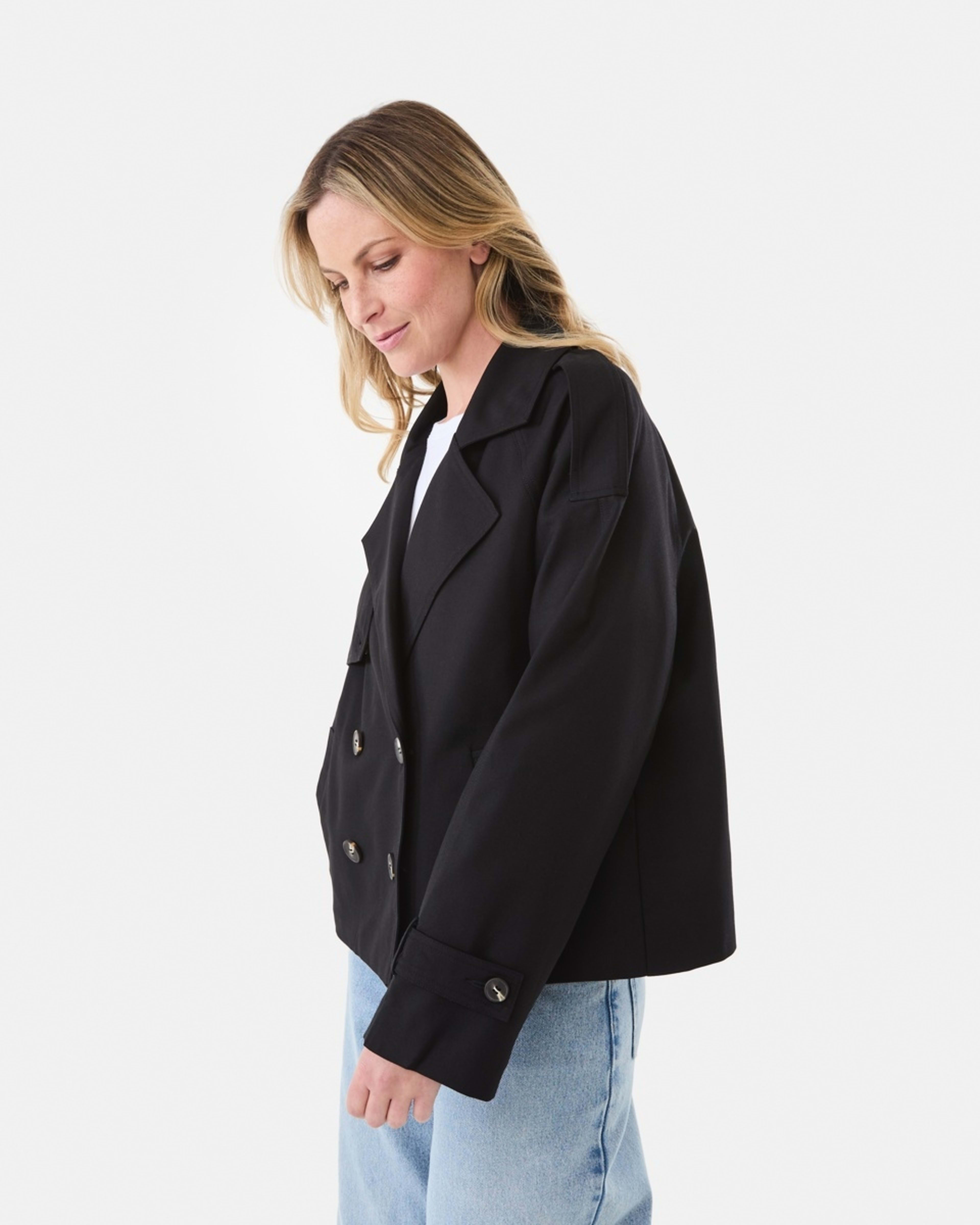 3 Crop Trench Coat Black, 3 of 8