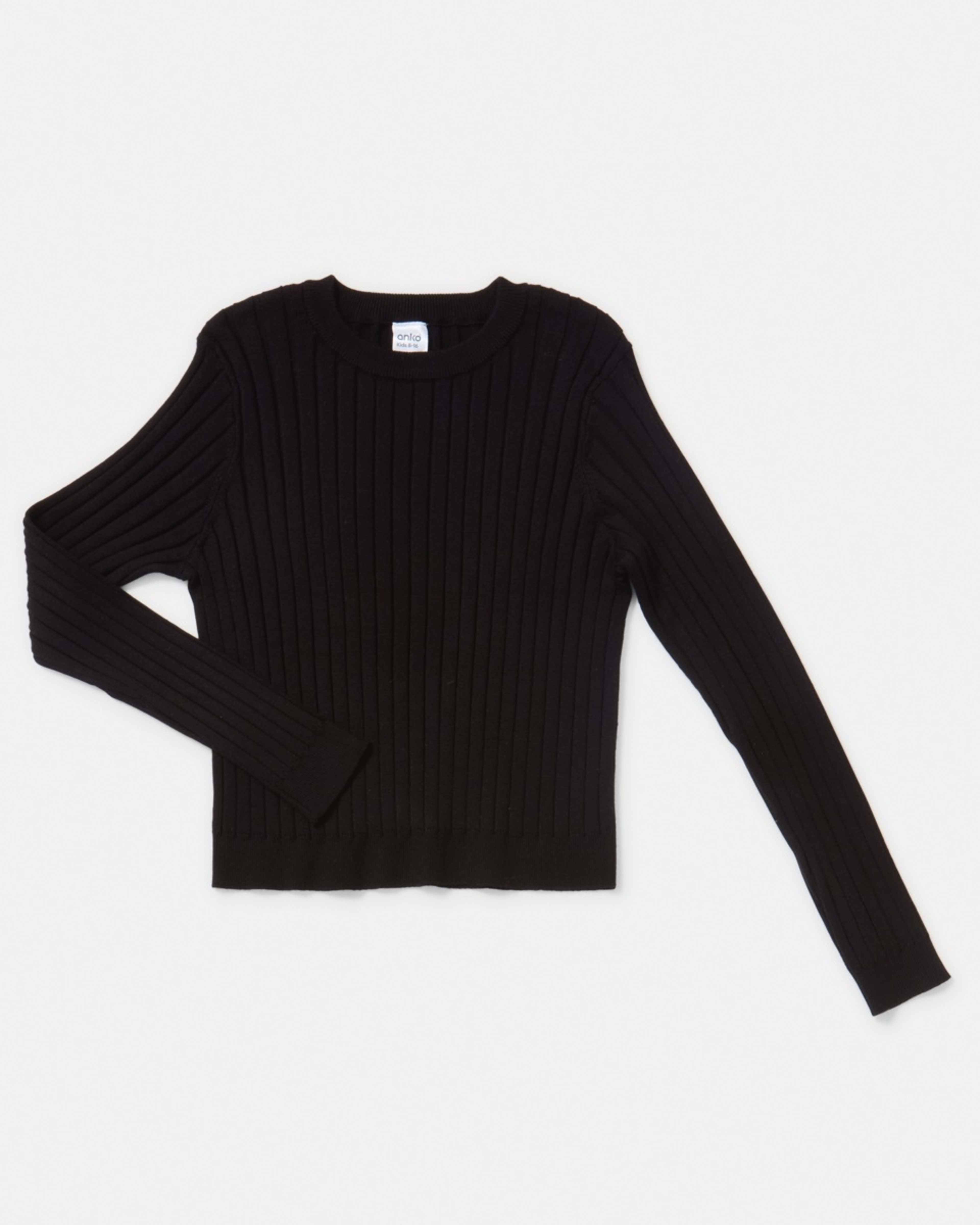 7 Long Sleeve Rib Knit Top Black, 7 of 8