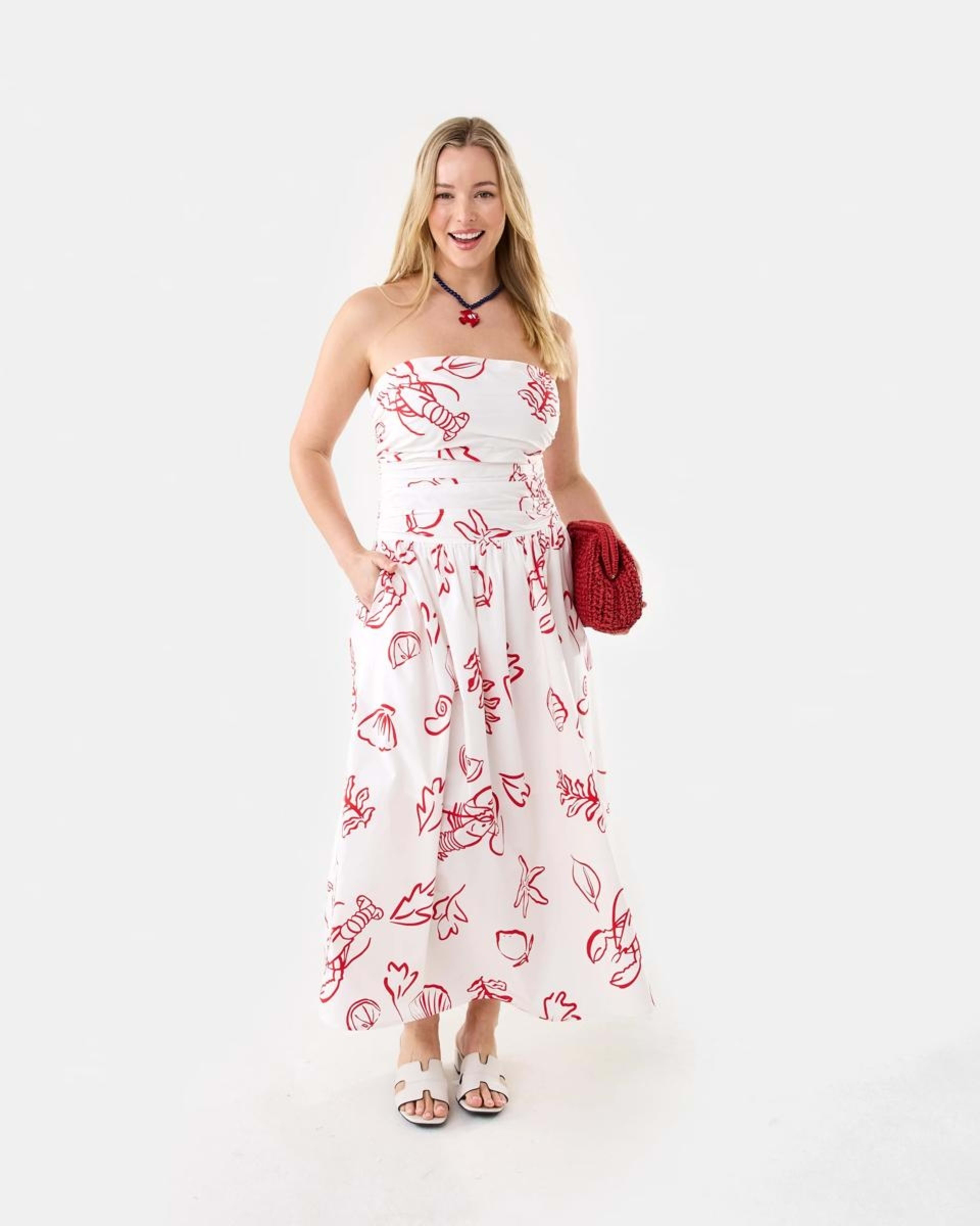 9 Strapless Ruched Midi Dress Red Vacay, 9 of 9