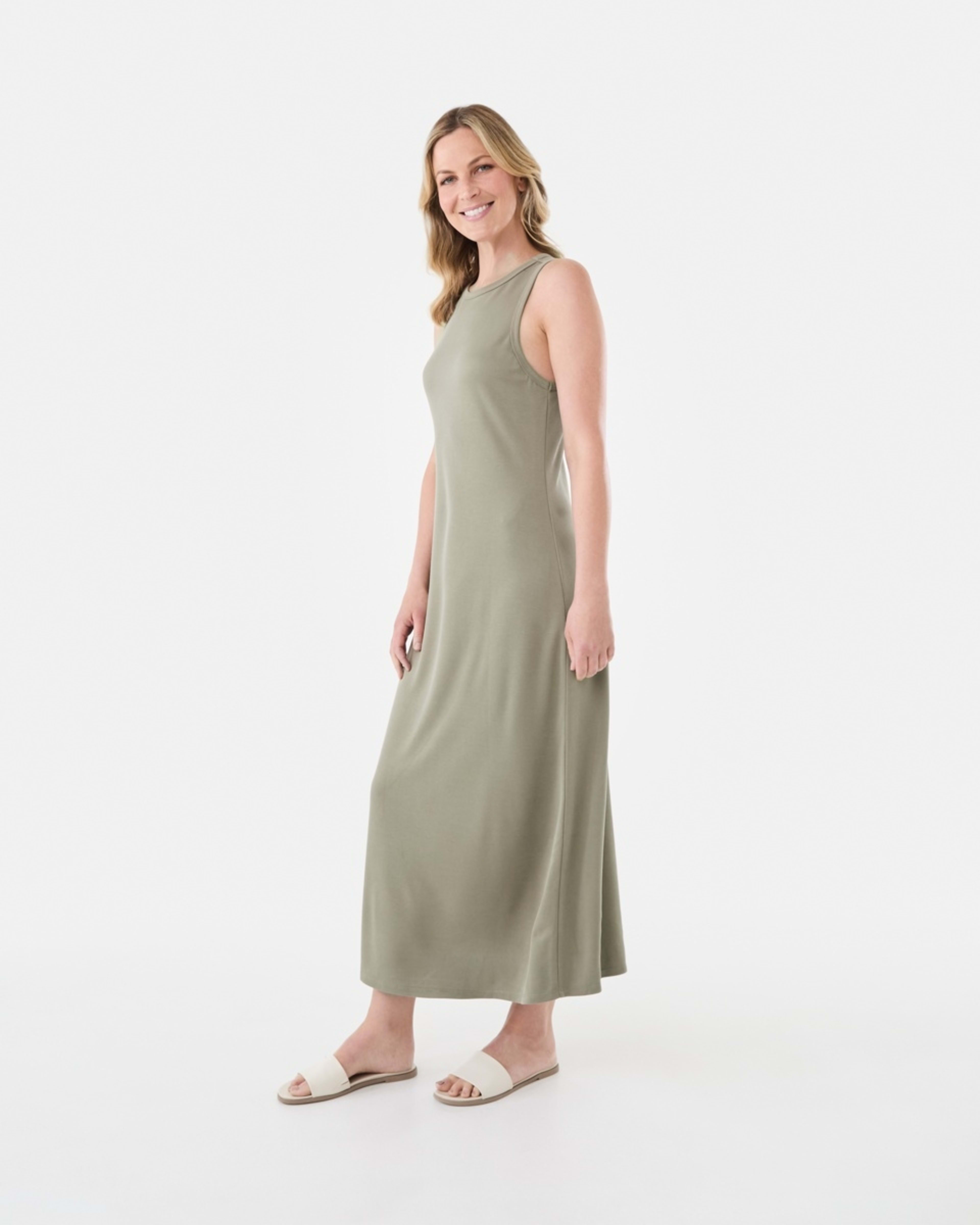 2 Sleeveless Racer A-Line Midi Dress Pave Grey, 2 of 5