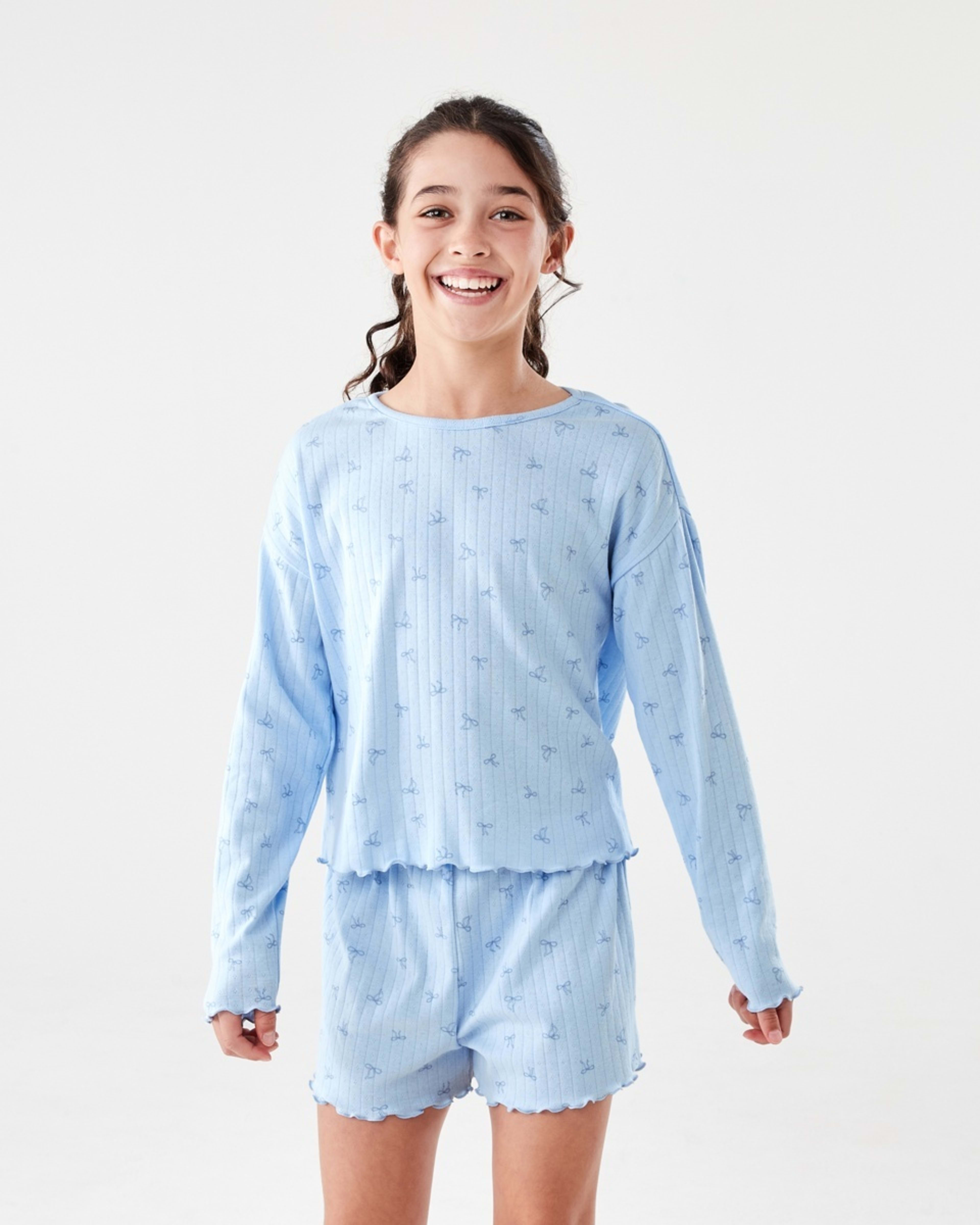1 Long Sleeve Pointelle Pyjama Set Blu Bows