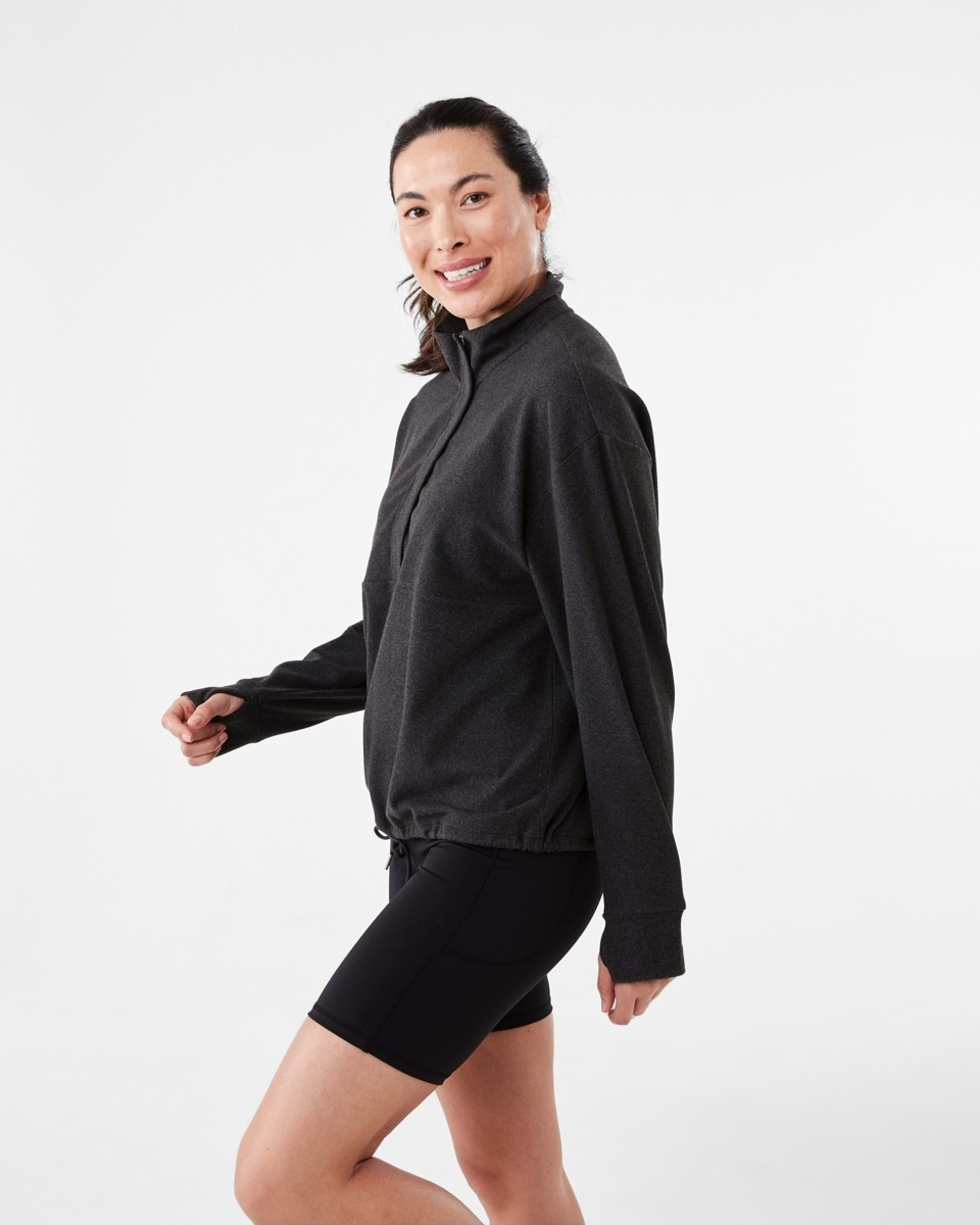 2 Active Womens Half Zip Mid Layer Sweatshirt BLACK, 2 of 7