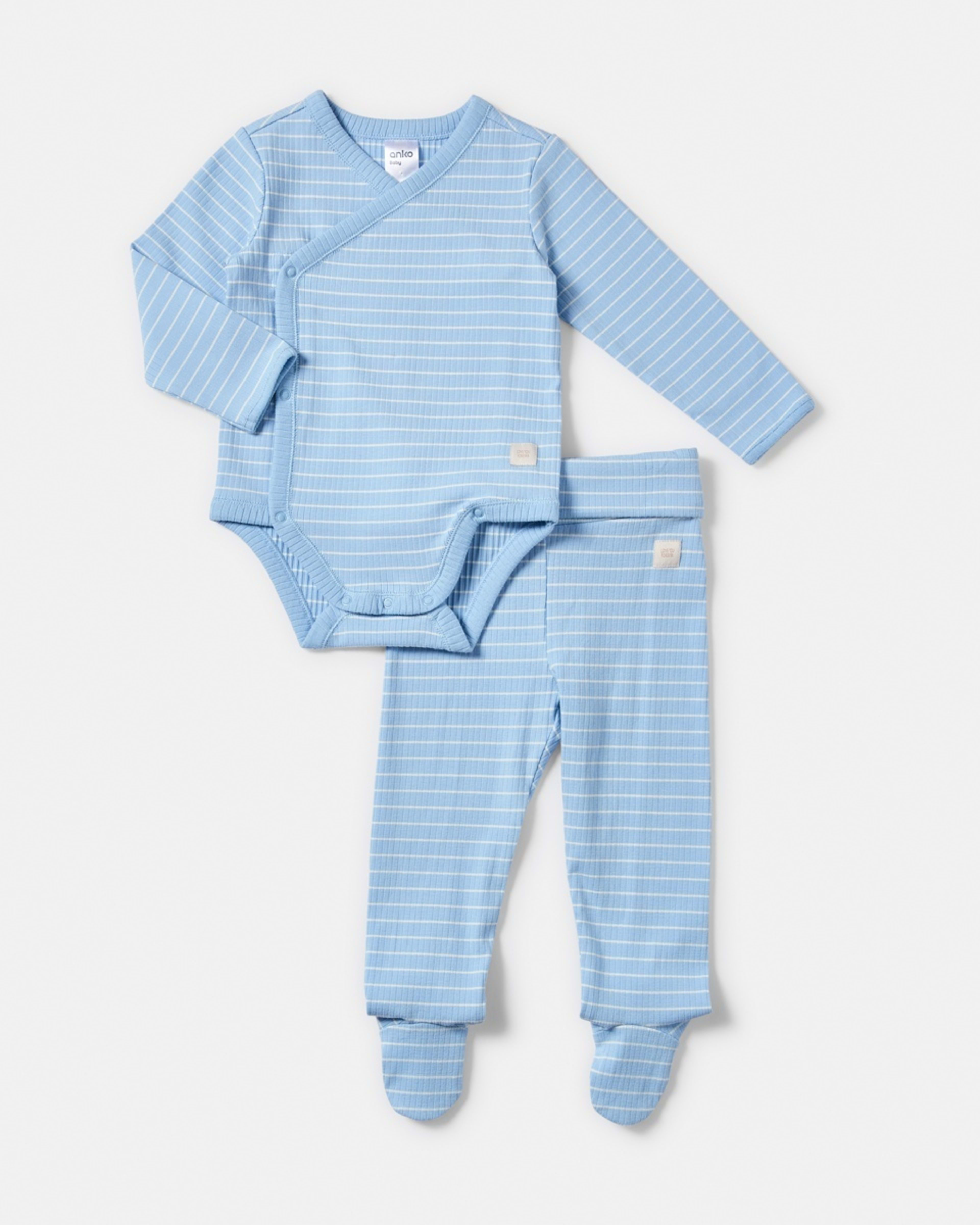 1 2 Piece Long Sleeve Wrap Newborn Set BLUE STRIPES, 1 of 6