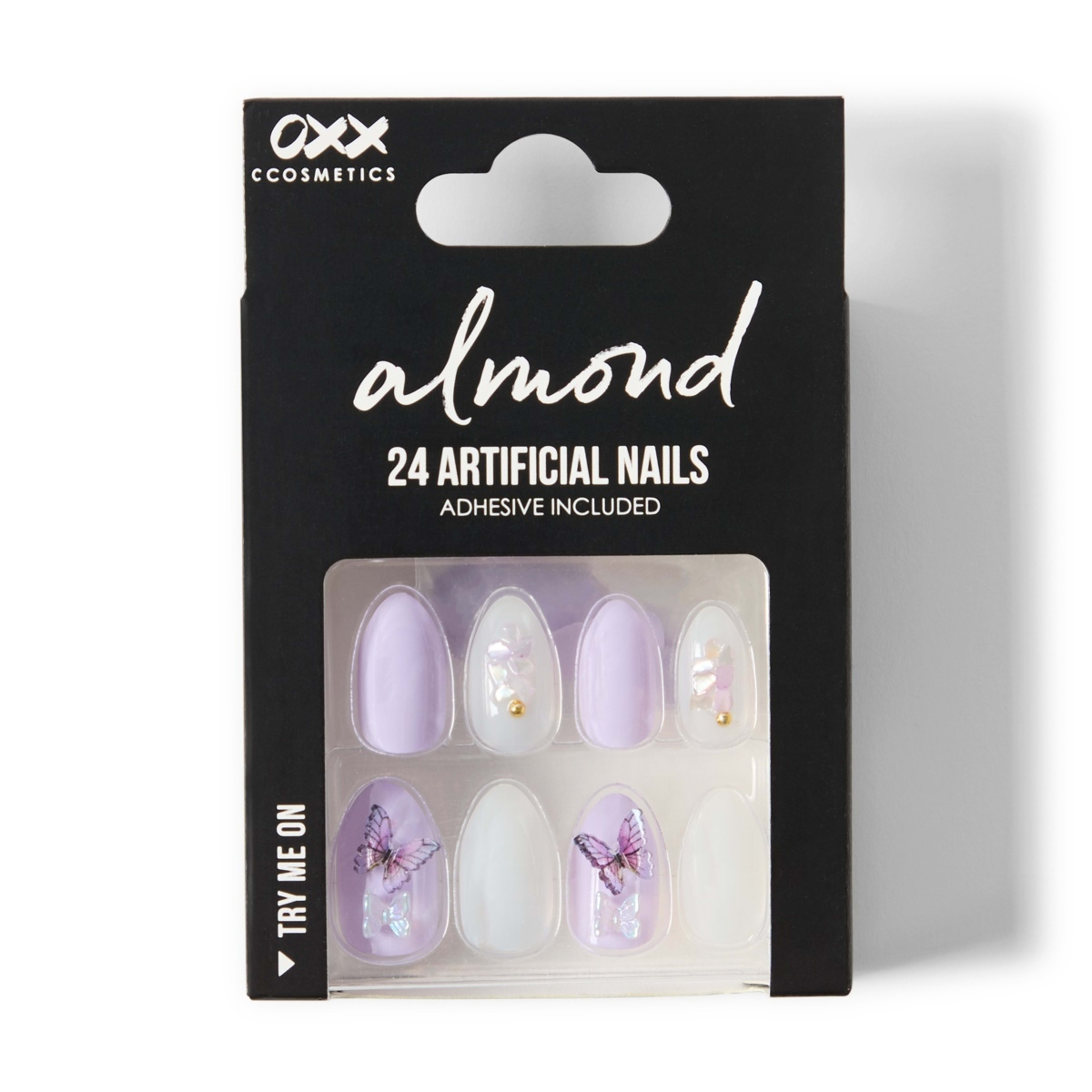 1 OXX Cosmetics 24 Pack Artificial Nails with Adhesive - Almond Shape, Butterfly