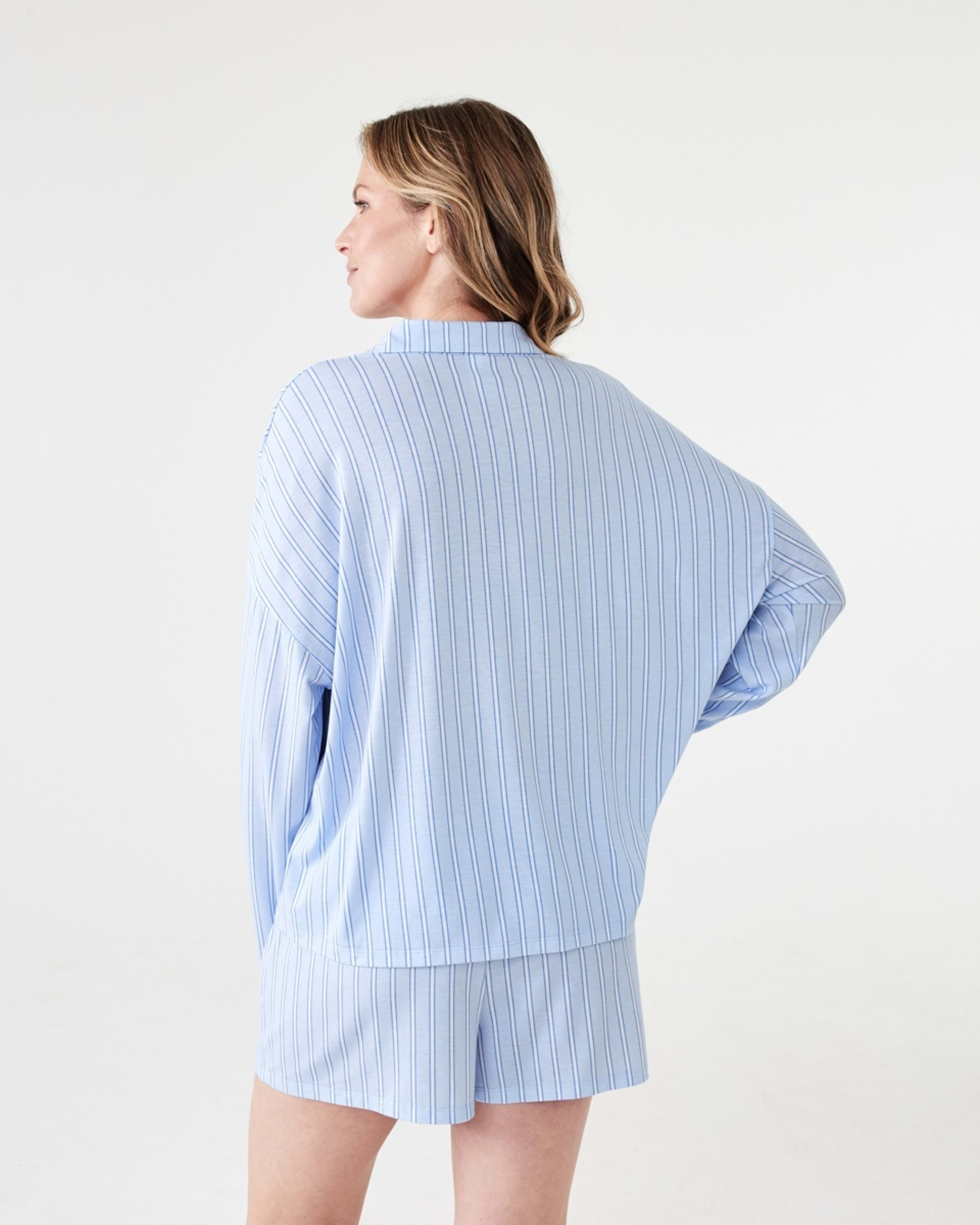 3 Long Sleeve Top and Shorts Comfort Pyjama Set TONAL STRIPE HALOGEN BLUE, 3 of 8