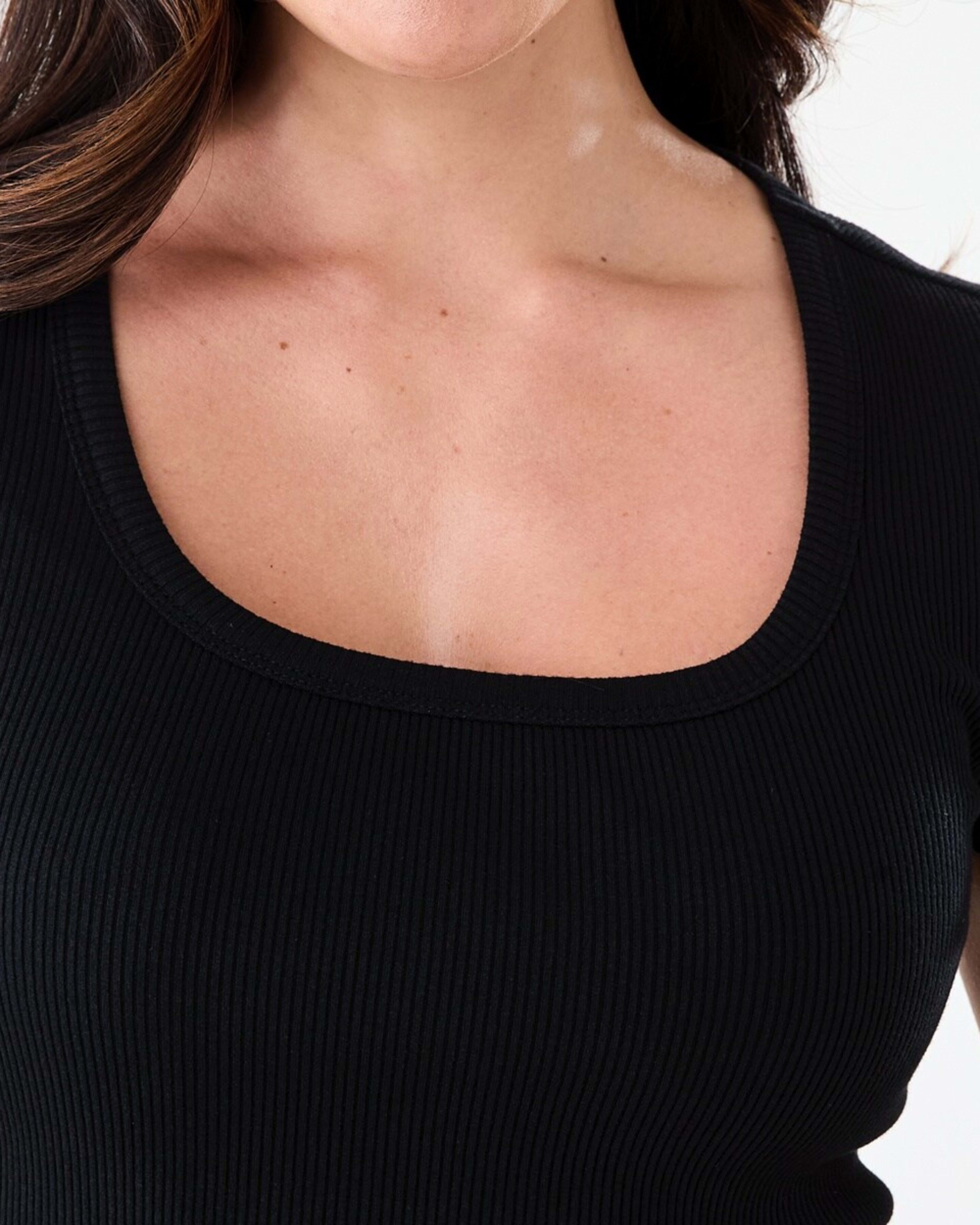 5 Short Sleeve Rib Square Neck T-shirt Black, 5 of 5
