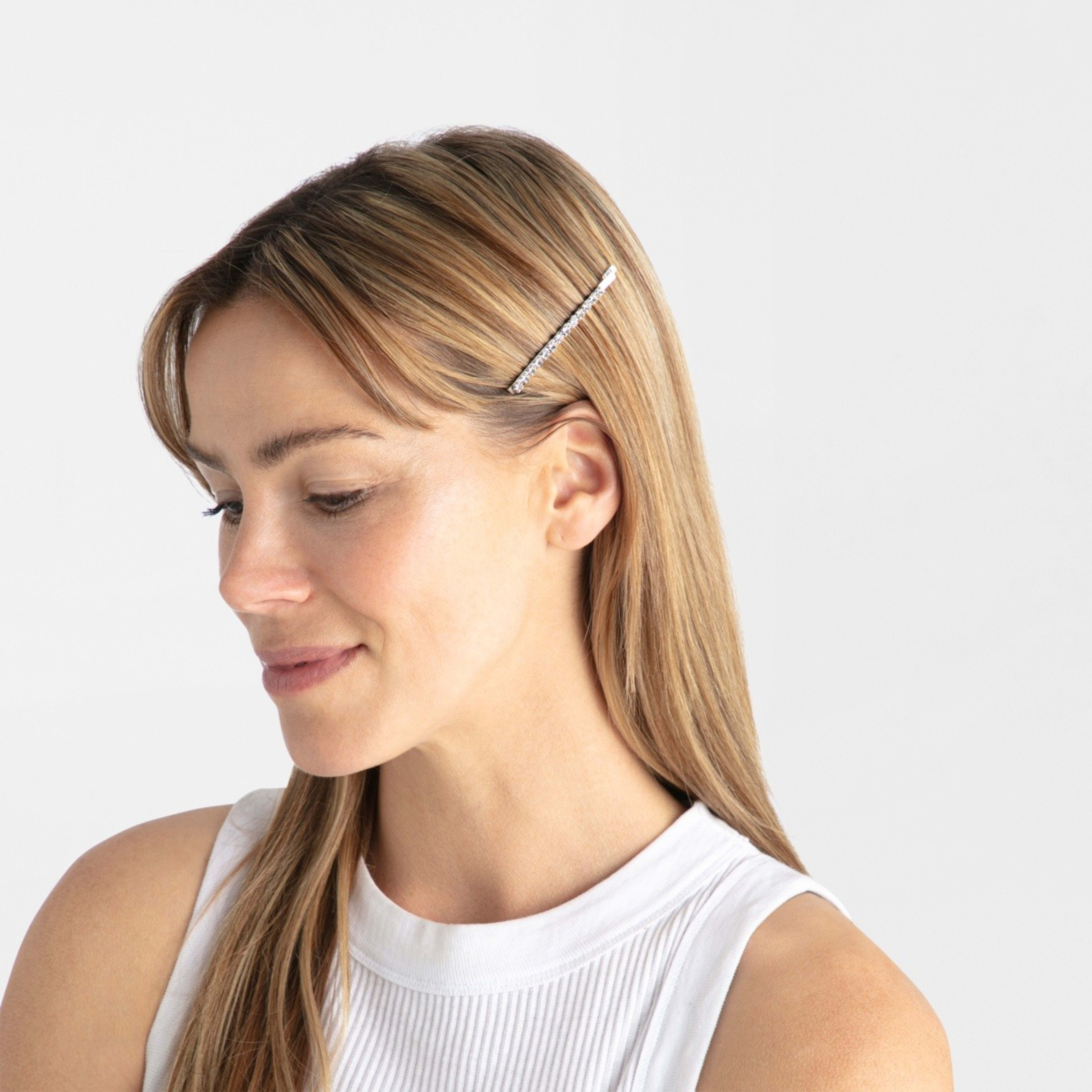 3 5 Pack Silver Tone Diamante Slide Hair Clips, 3 of 4