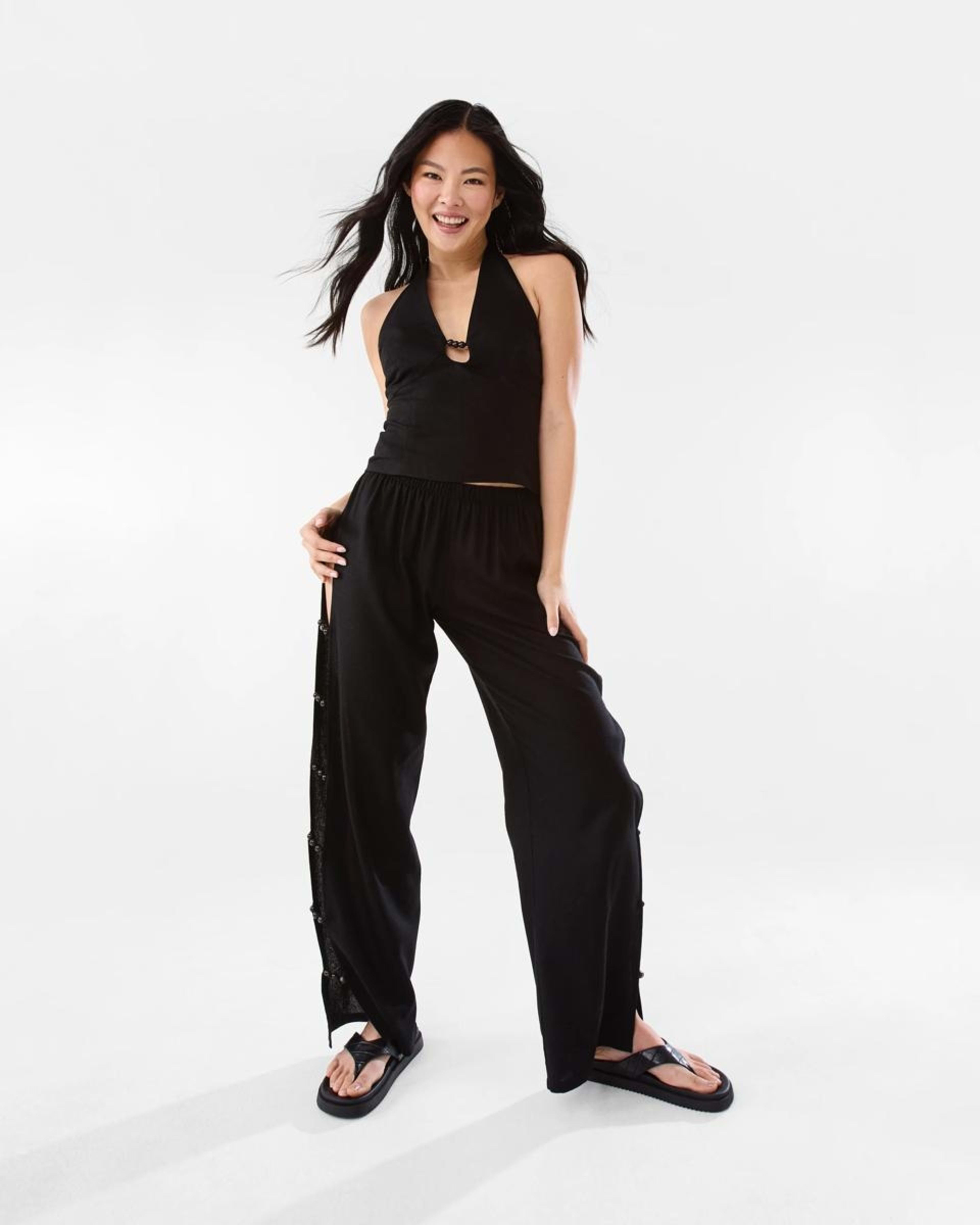 2 Linen Blend Beaded Top BLACK, 2 of 10