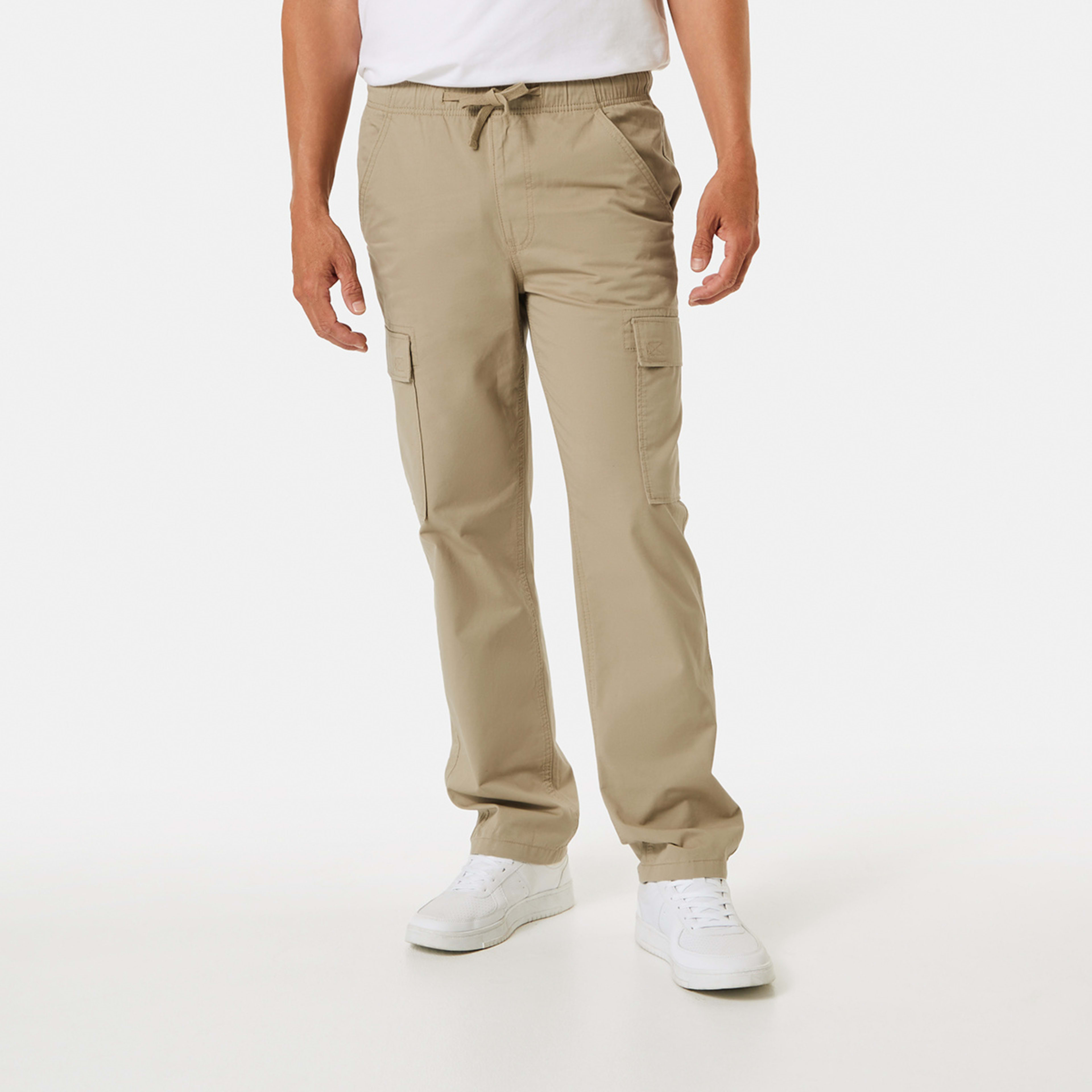 1 Elastic Waist Cargo Pants Khaki Beige, 1 of 5