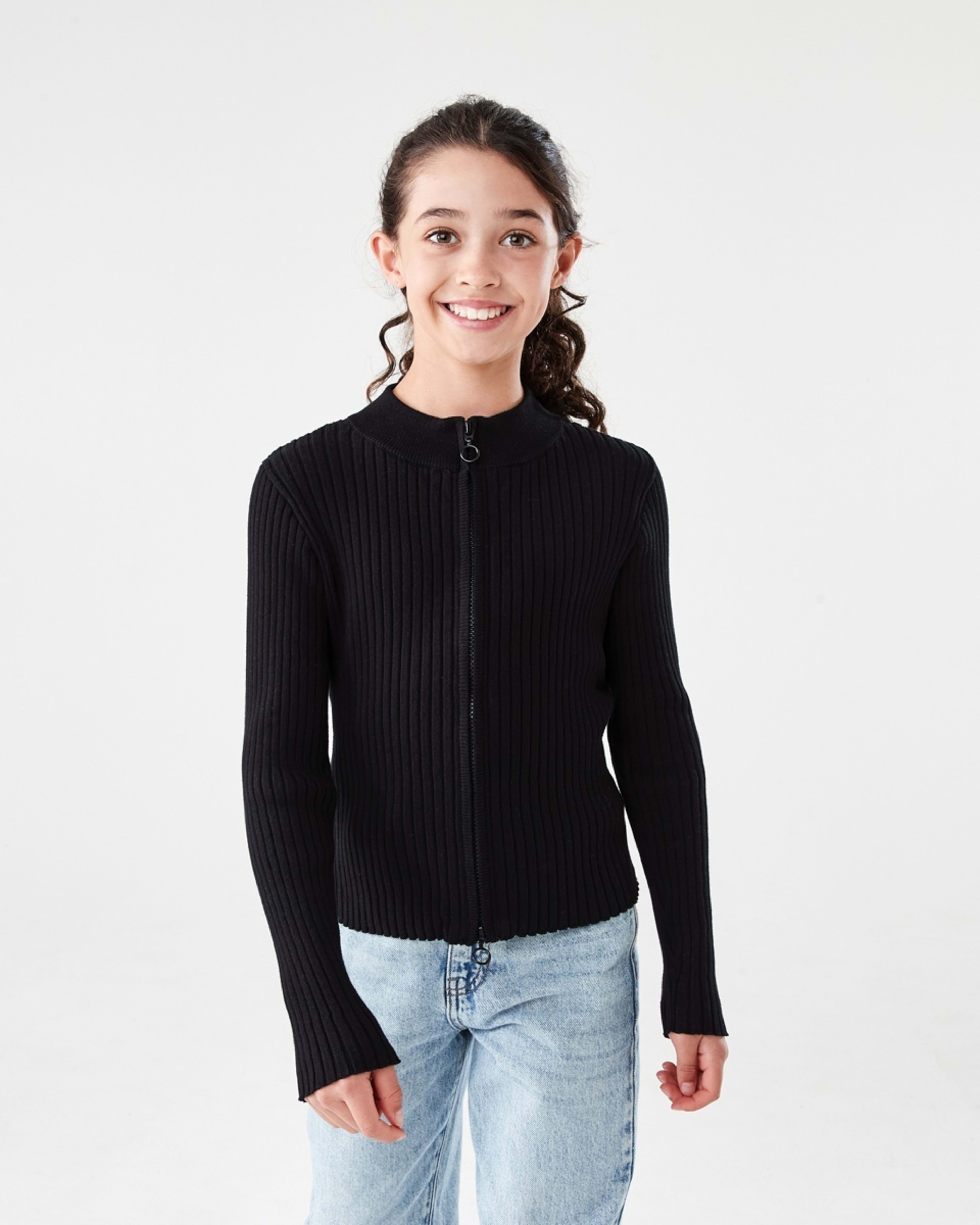1 Rib Zip Through Cardigan BLACK, 1 of 7