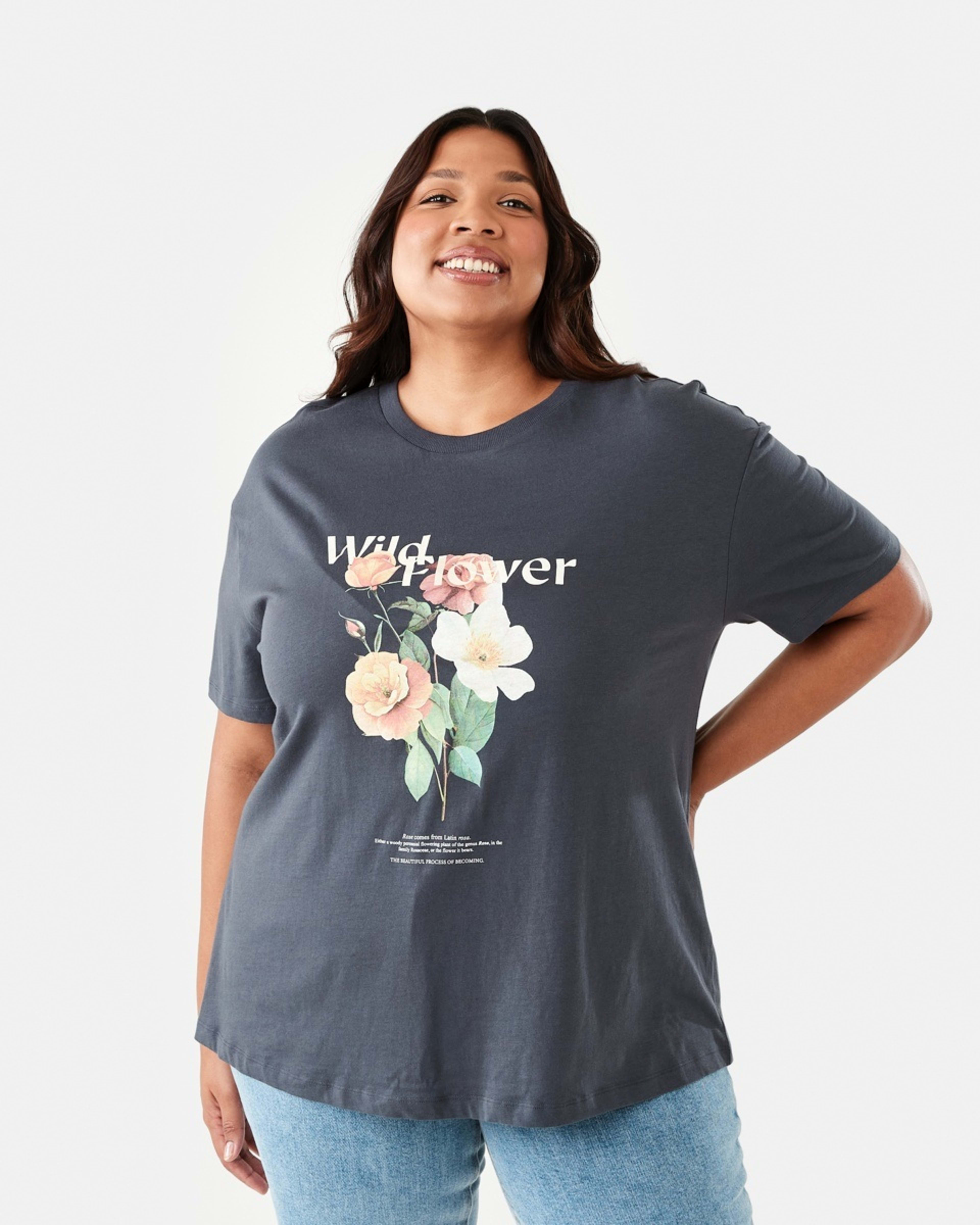 1 Curve Short Sleeve Boyfriend T-shirt Wild Flower Lead Grey
