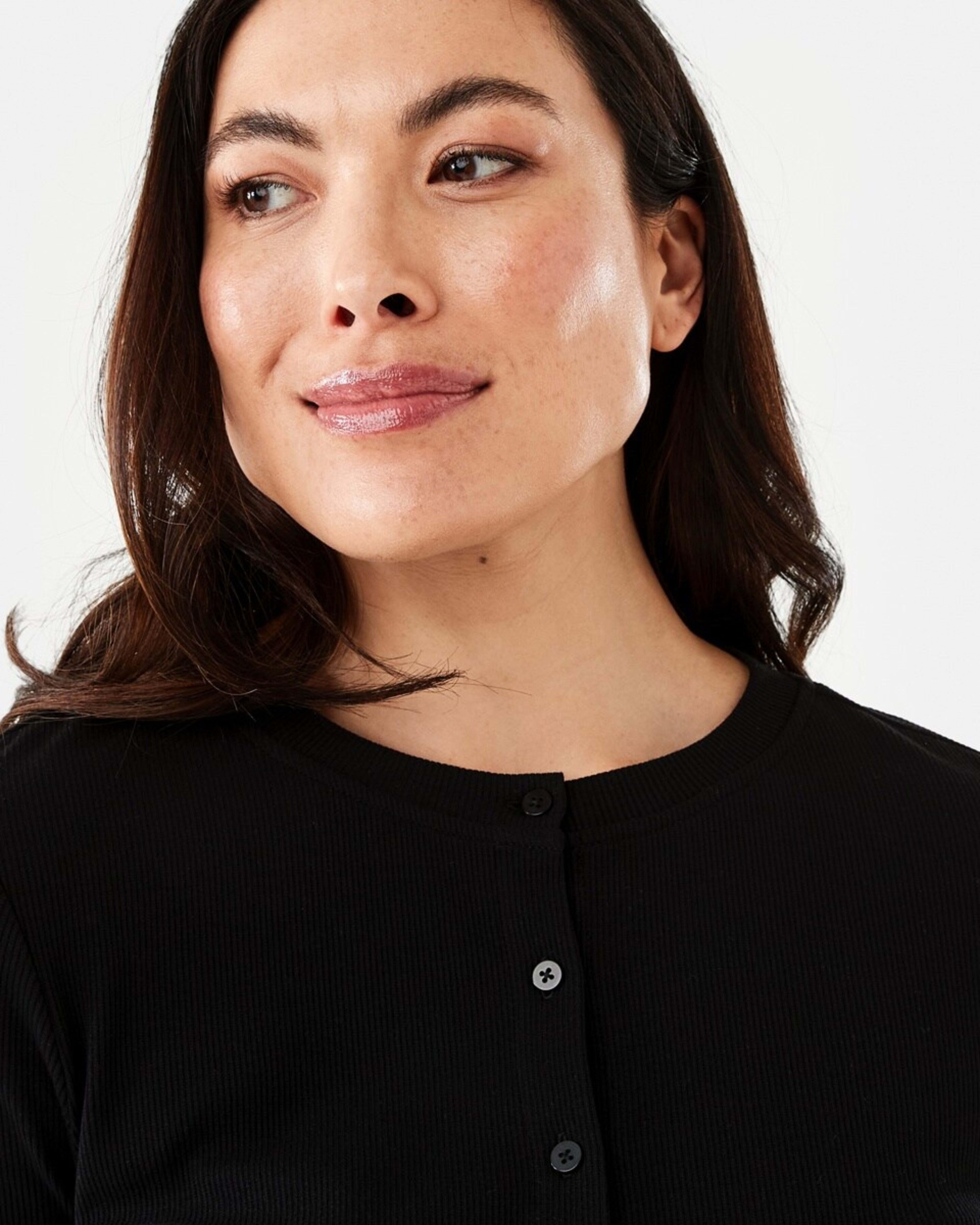5 Long Sleeve Rib Button Front Top Black, 5 of 7