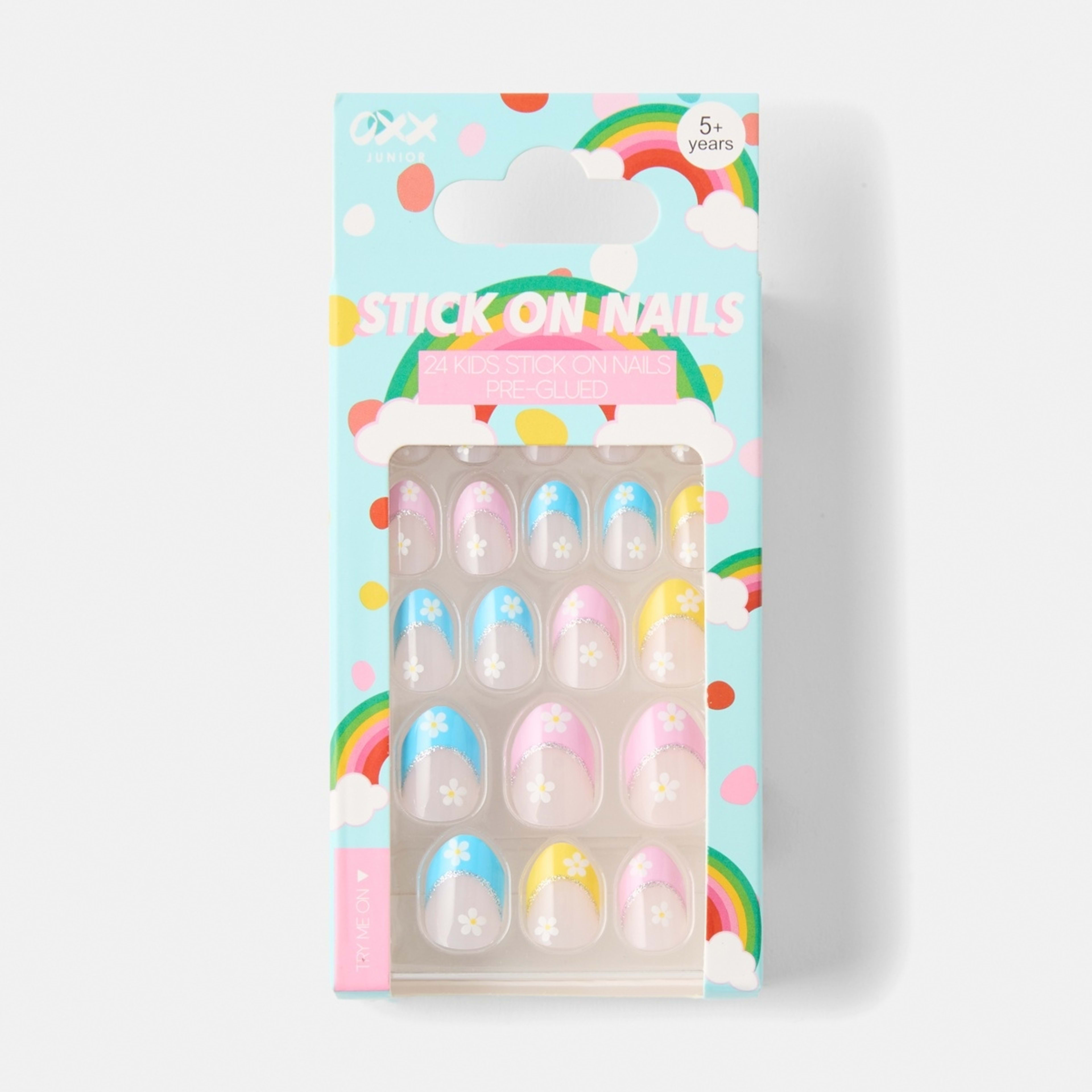 1 OXX Junior 24 Pack Kids Pre-Glued Stick-On Nails - Flowers