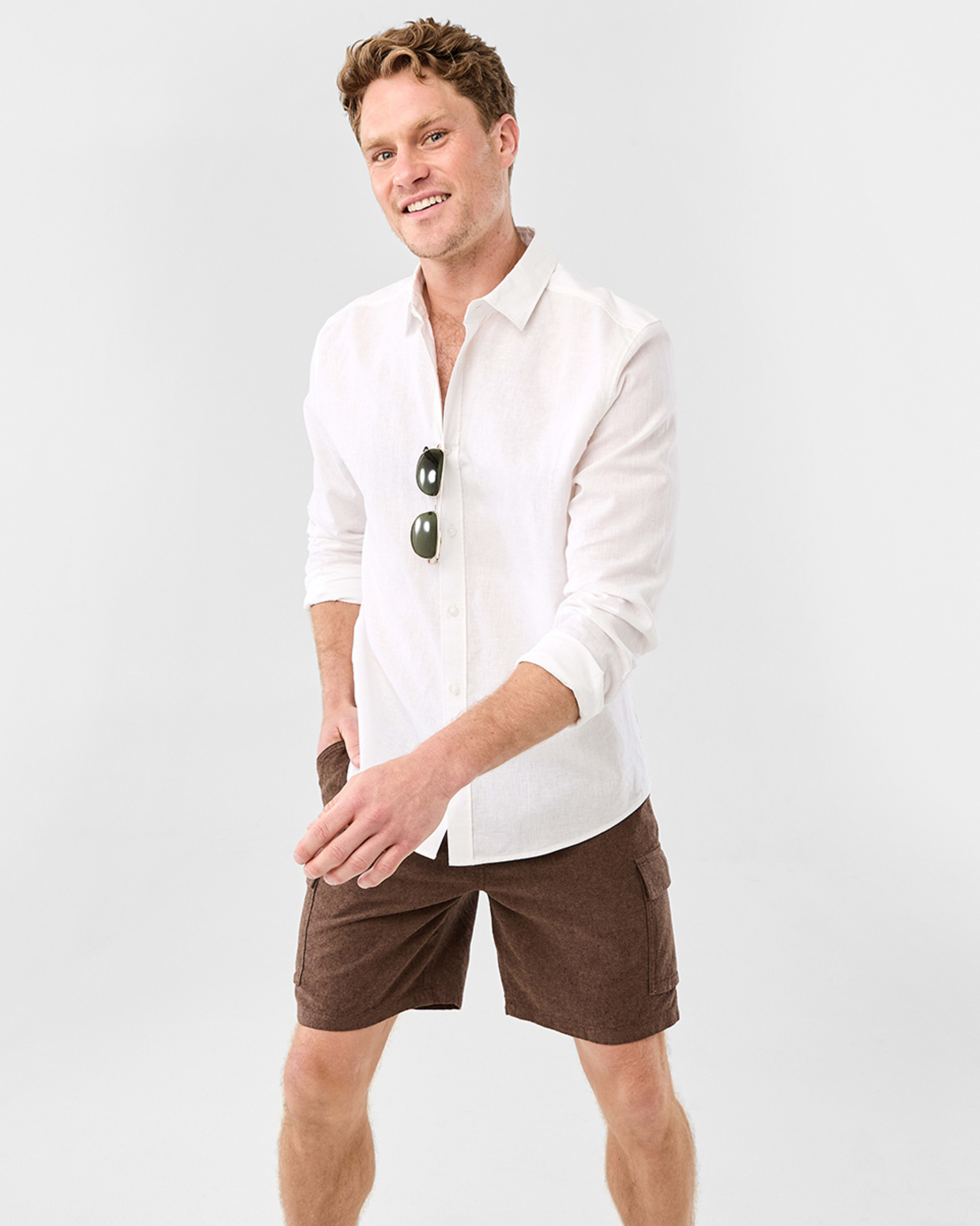 8 Long Sleeve Solid Linen Blend Shirt White, 8 of 8