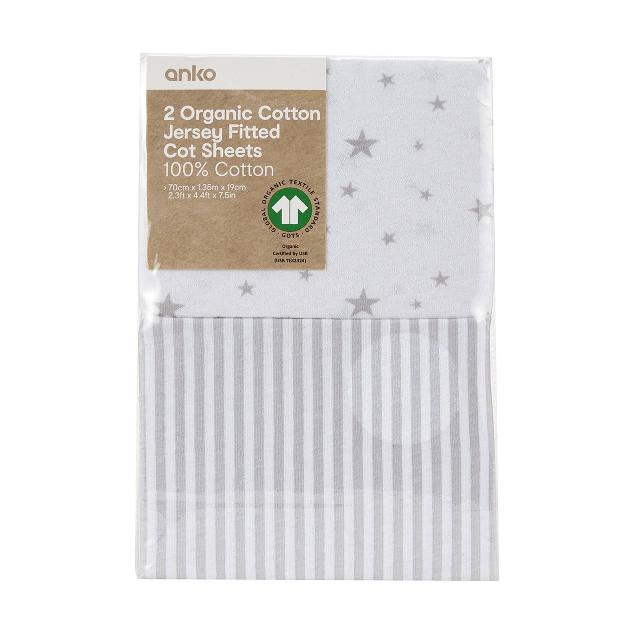 2 Pack Organic Cotton Jersey Fitted Cot Sheets Stars Kmart