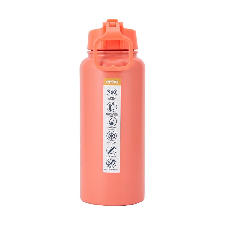 960ml Coral Double Wall Insulated Cylinder Drink Bottle Kmart