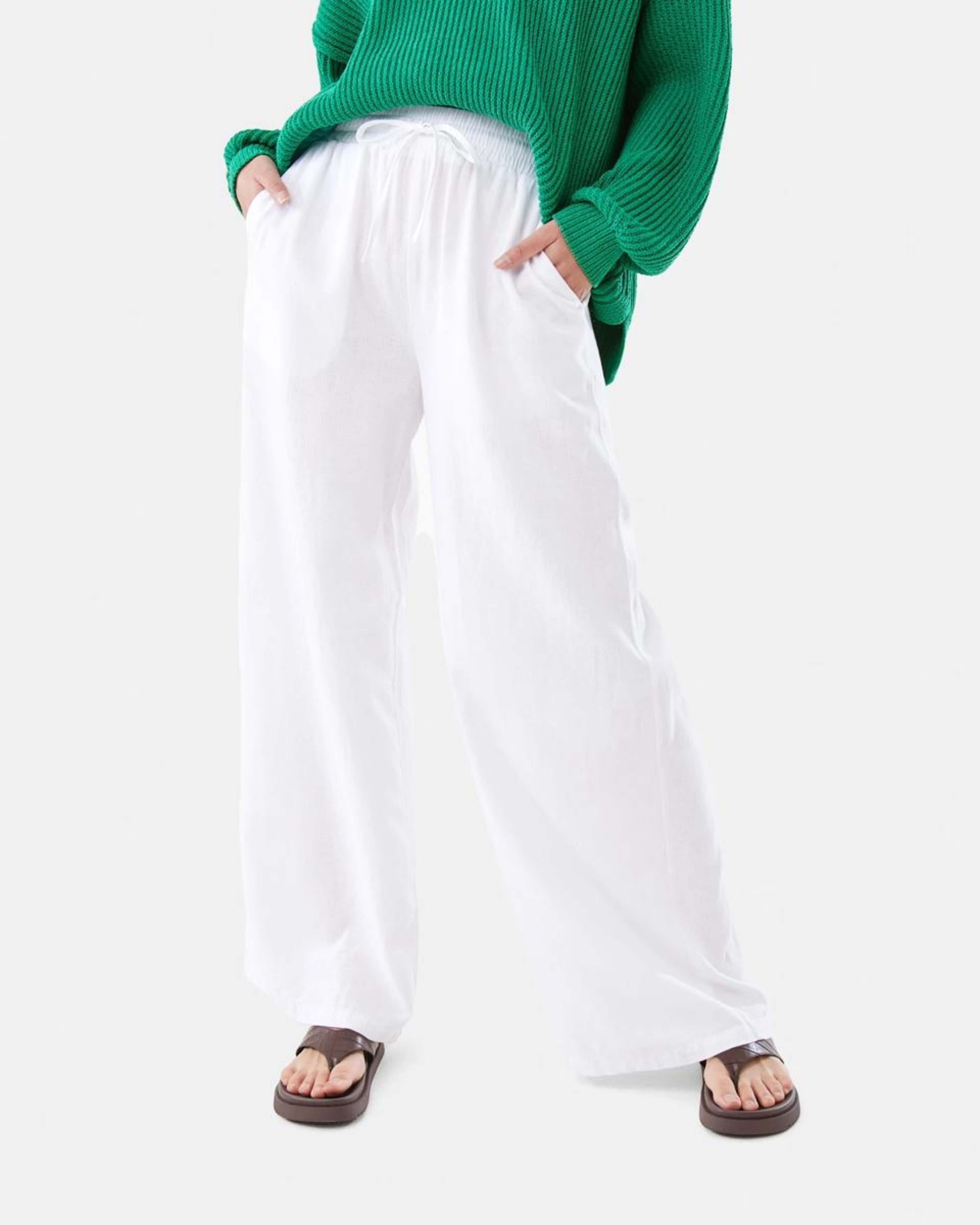 1 Linen Blend Wide Leg Pants WHITE, 1 of 5