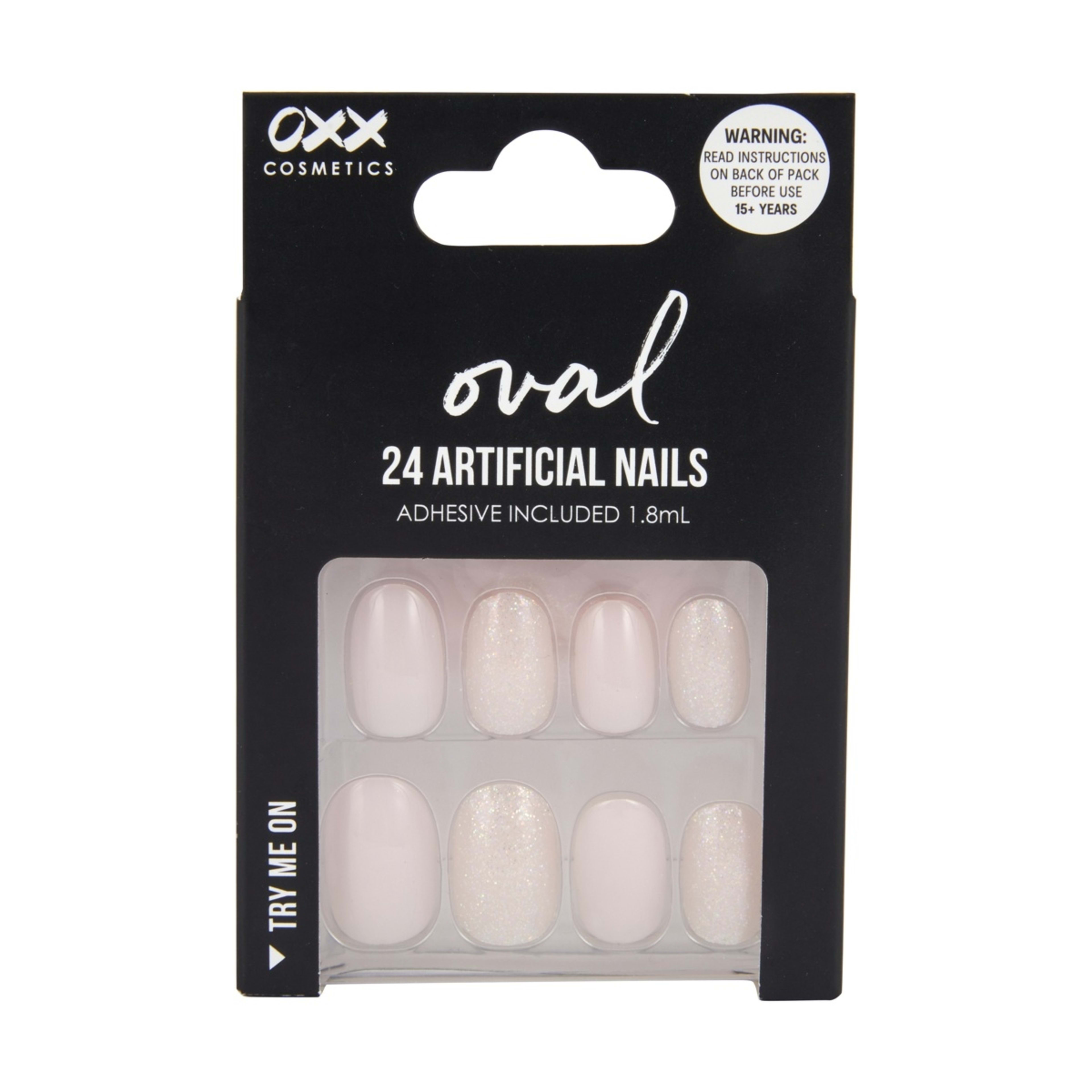 1 OXX Cosmetics 24 Pack Artificial Nails with Adhesive - Oval Shape, Pink Shimmer, 1 of 5