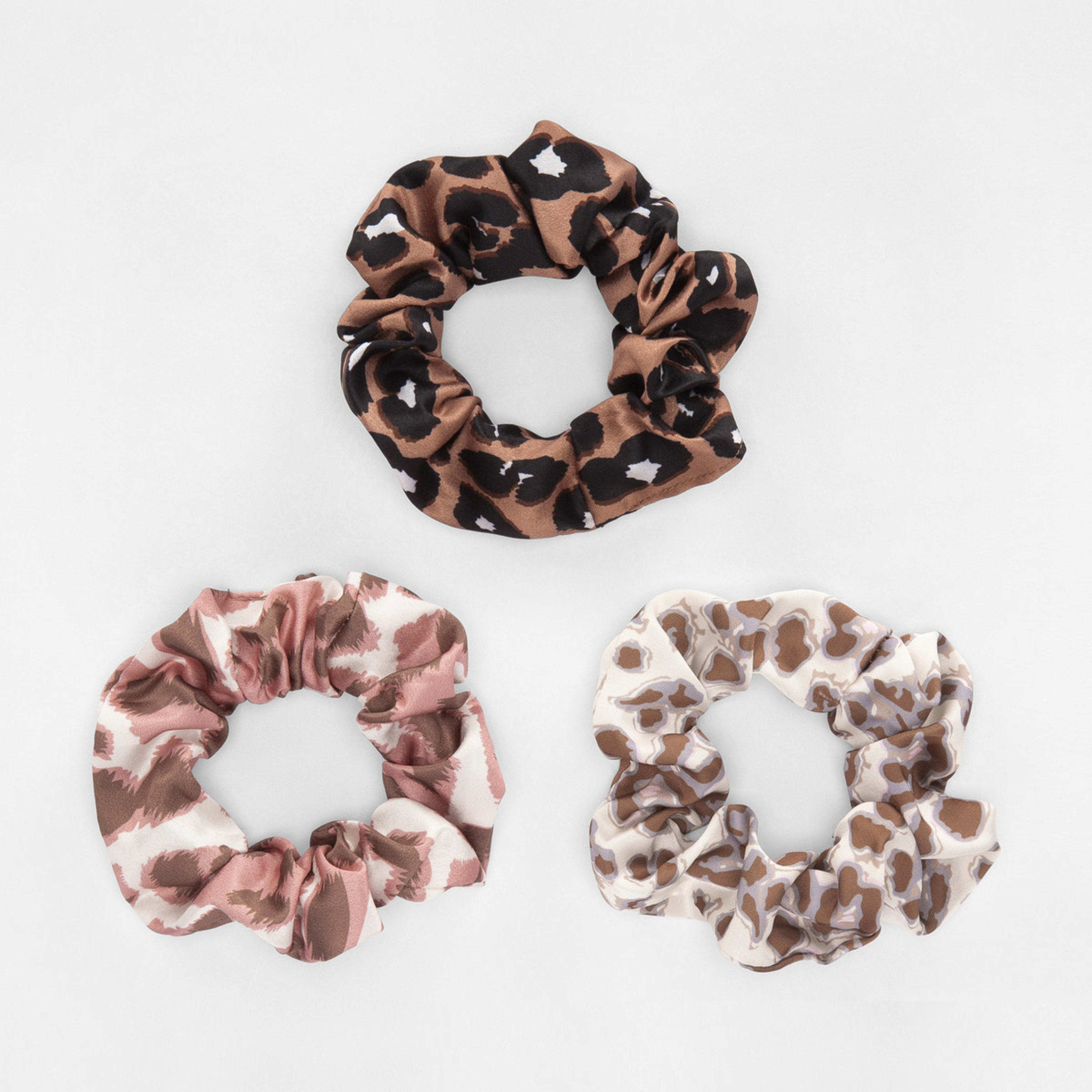 3 Pack Mix Print Satin Hair Scrunchies - Leopard - Kmart