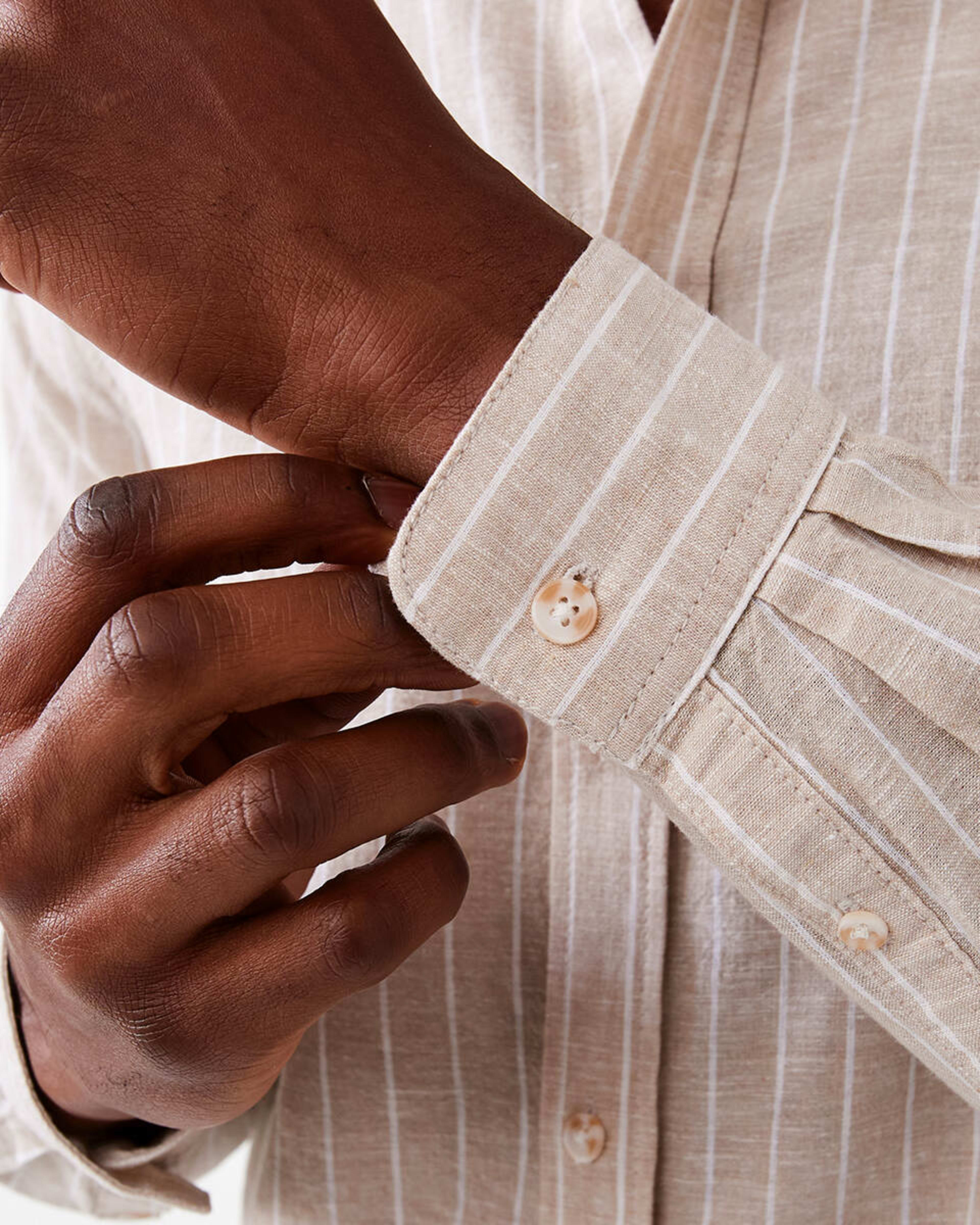 6 Long Sleeve Stripe Linen Blend Shirt Nat Stripe, 6 of 6