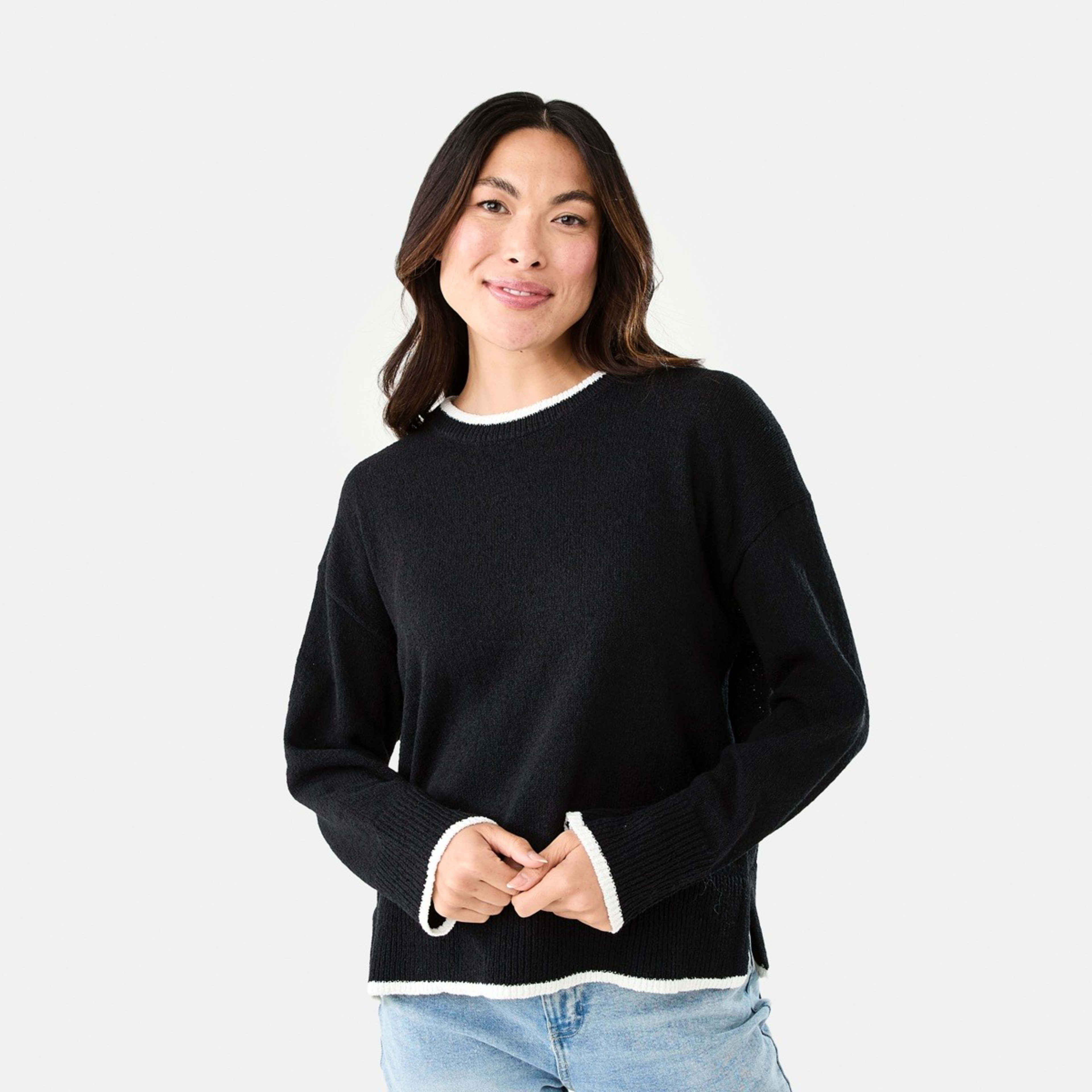 1 Contrast Crew Jumper Black, 1 of 7