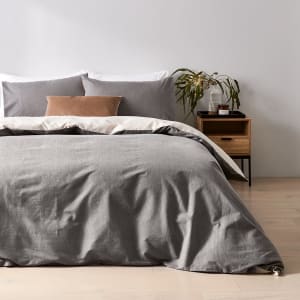 Billy Reversible Quilt Cover Set - Queen Bed, Grey