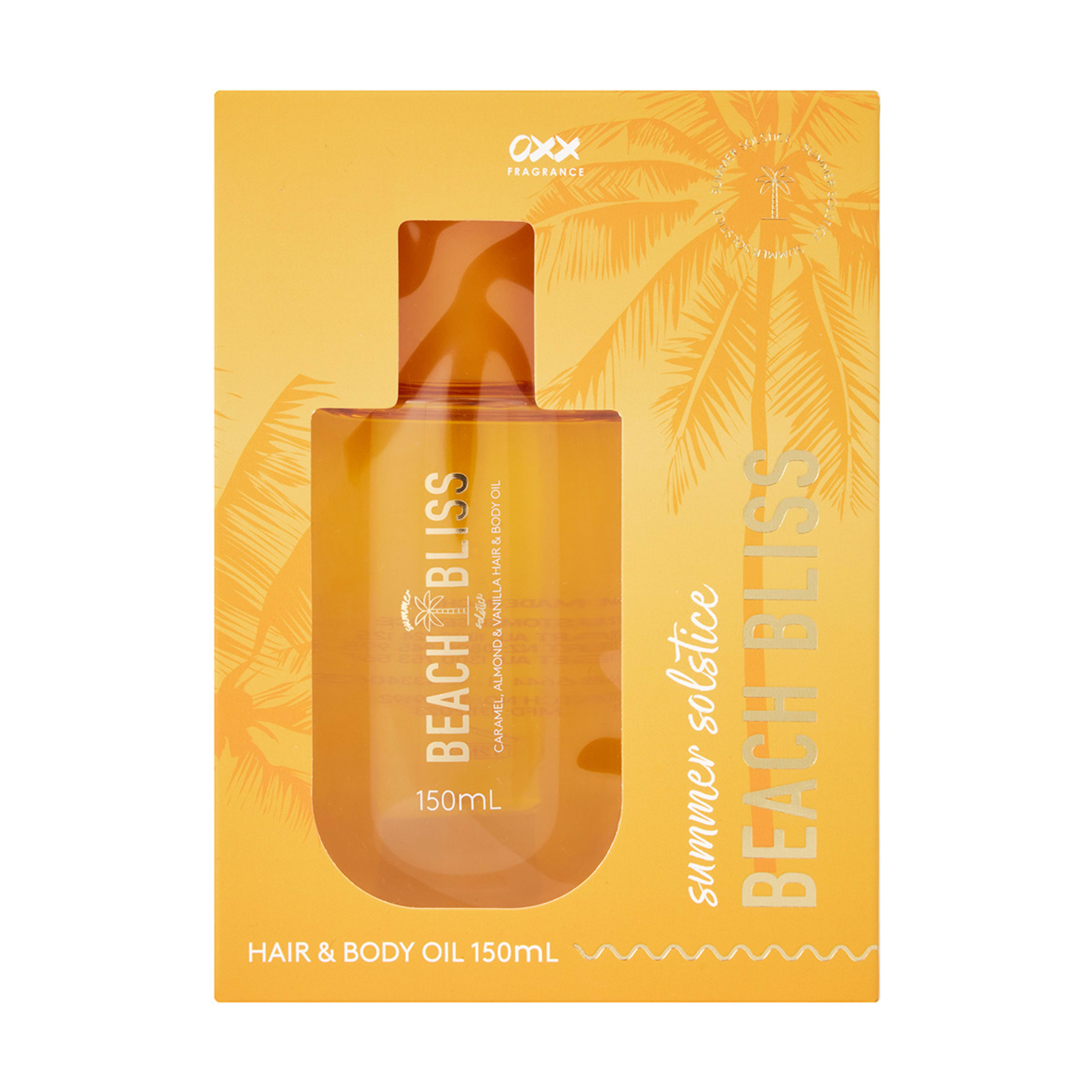 1 OXX Fragrance Beach Bliss Summer Solstice Hair and Body Oil 150ml - Caramel, Almond and Vanilla, 1 of 8