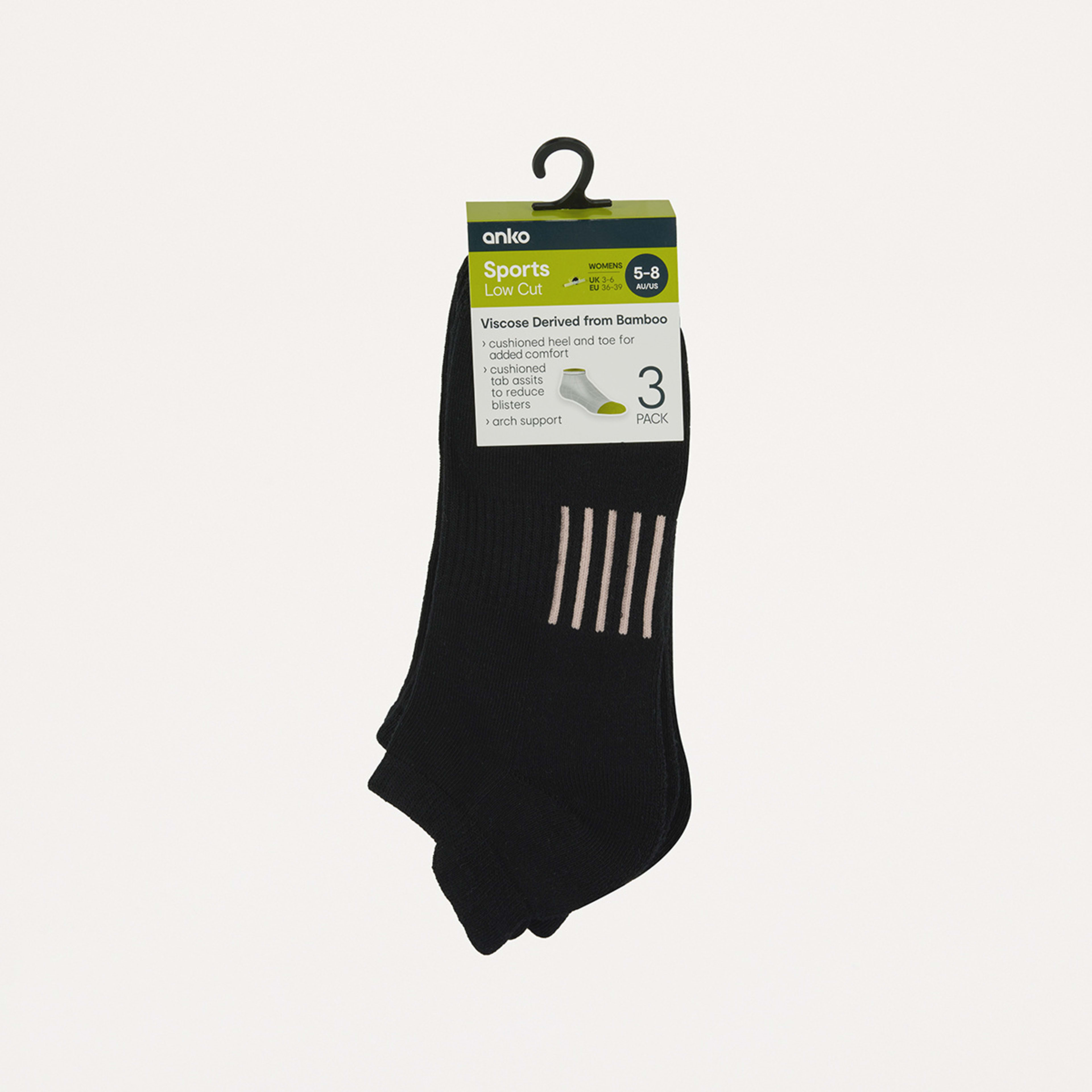 3 3 Pack Active Bamboo Low Cut Socks Blk Pnk, 3 of 3