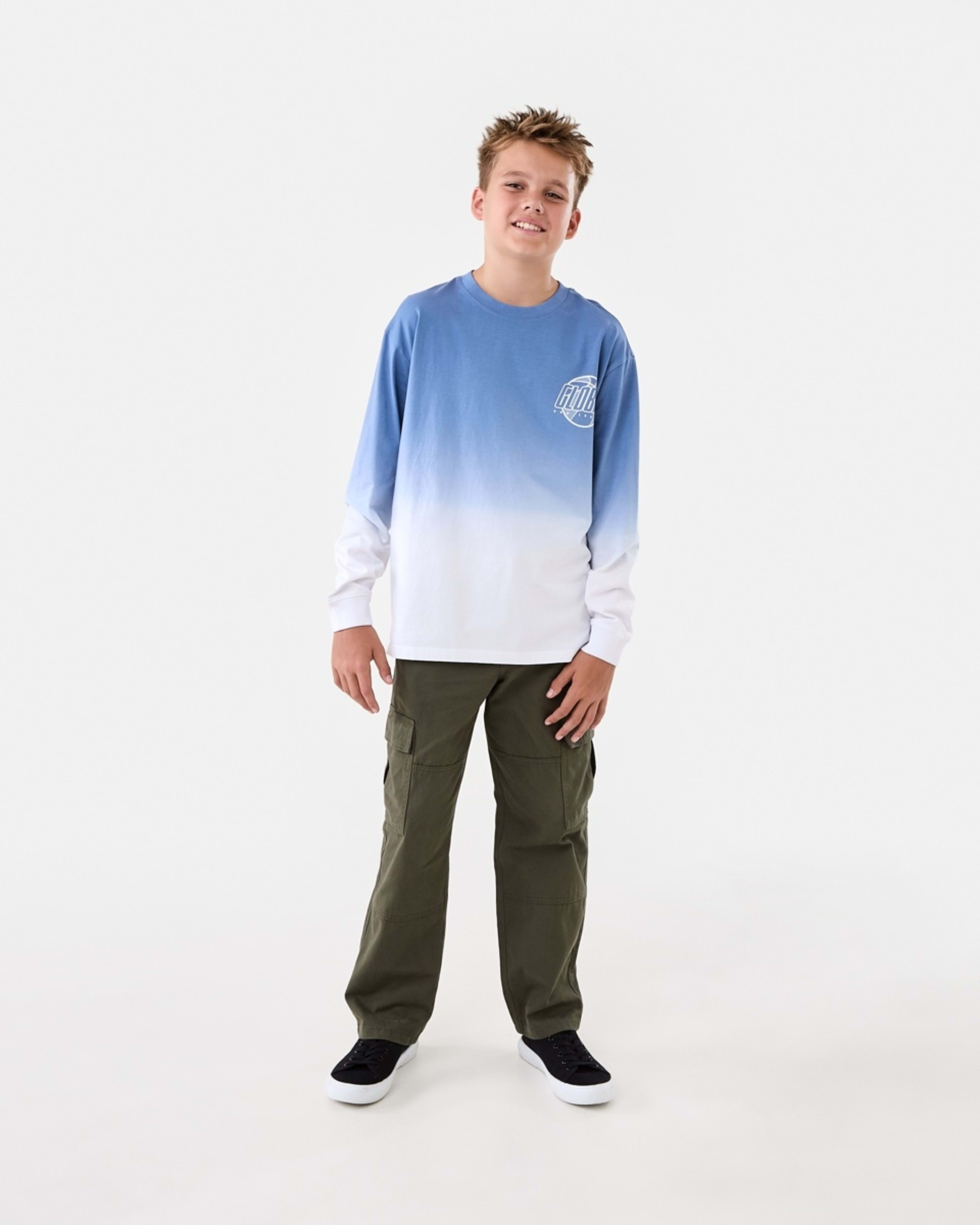 5 Long Sleeve Cuff Skate Print T-shirt Ombre Steely Blue, 5 of 8
