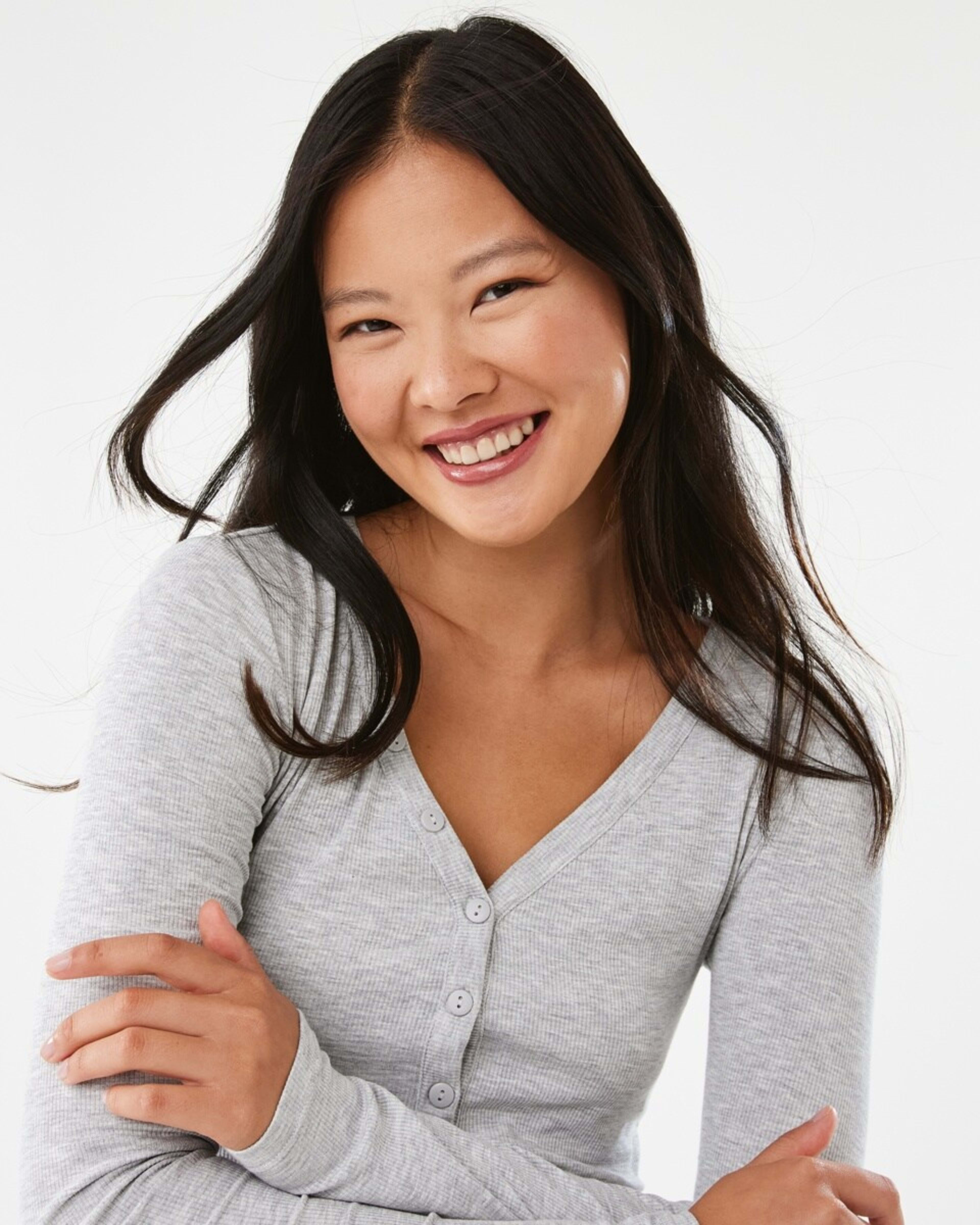 7 Long Sleeve Rib Henley Top Slvr Marle, 7 of 8