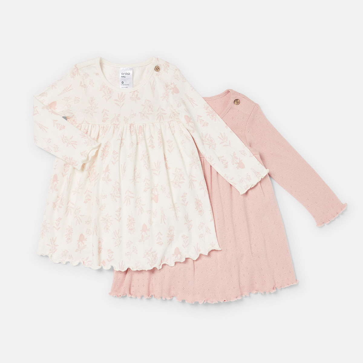 2 Pack Long Sleeve Organic Dress - Kmart