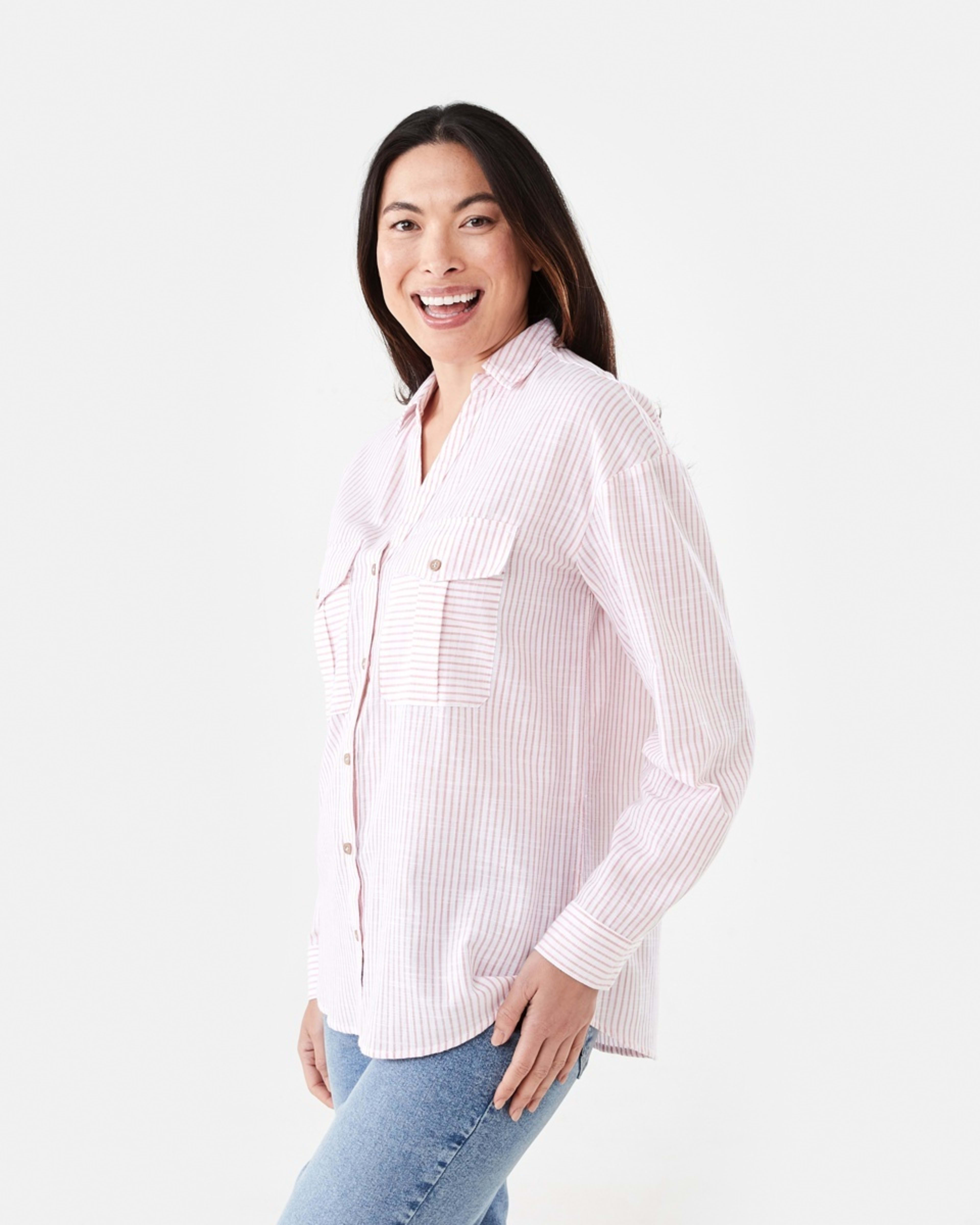 2 Long Roll Sleeve Cotton Shirt Strp Pink, 2 of 6