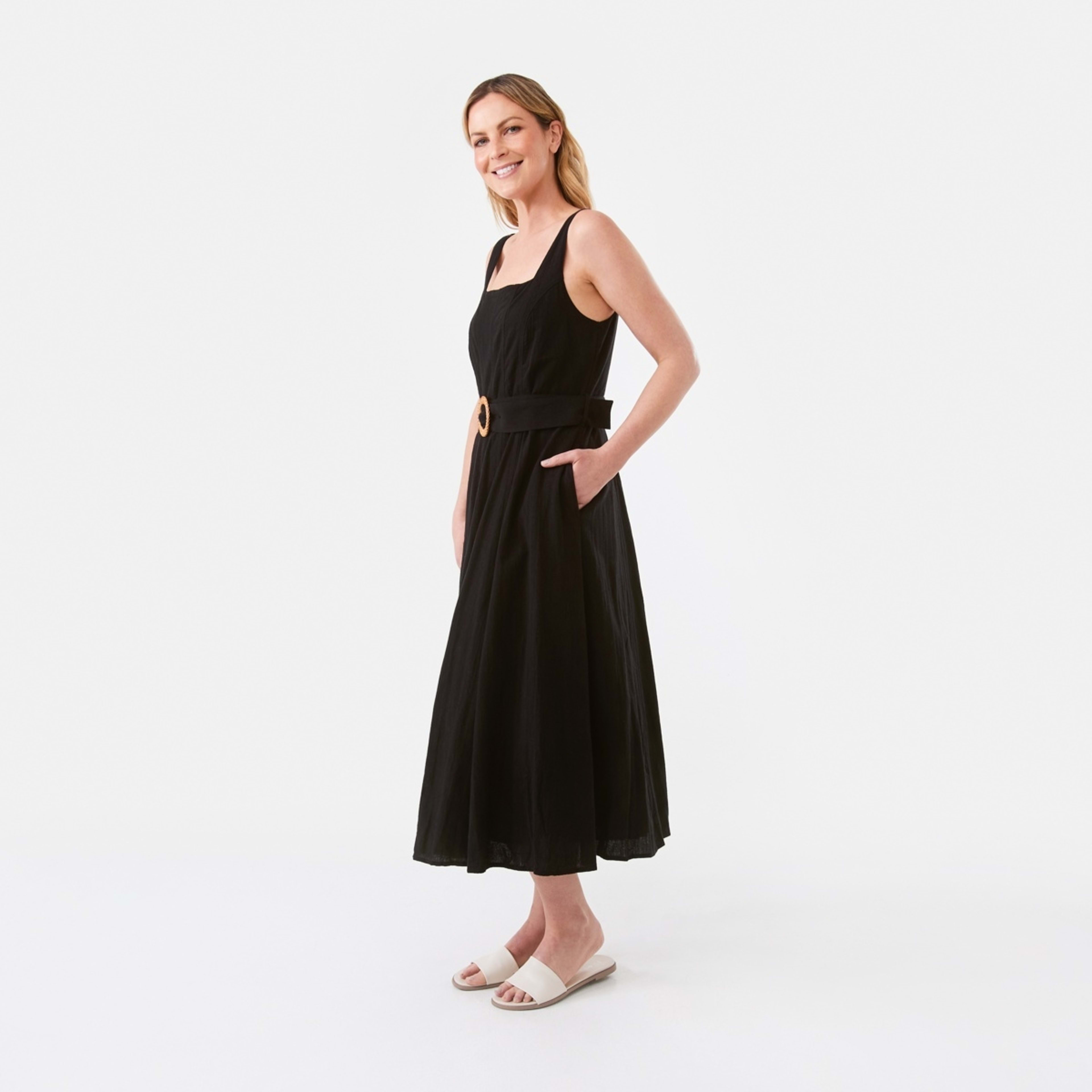 2 Sleeveless Panel Detail Midi Dress Black, 2 of 7