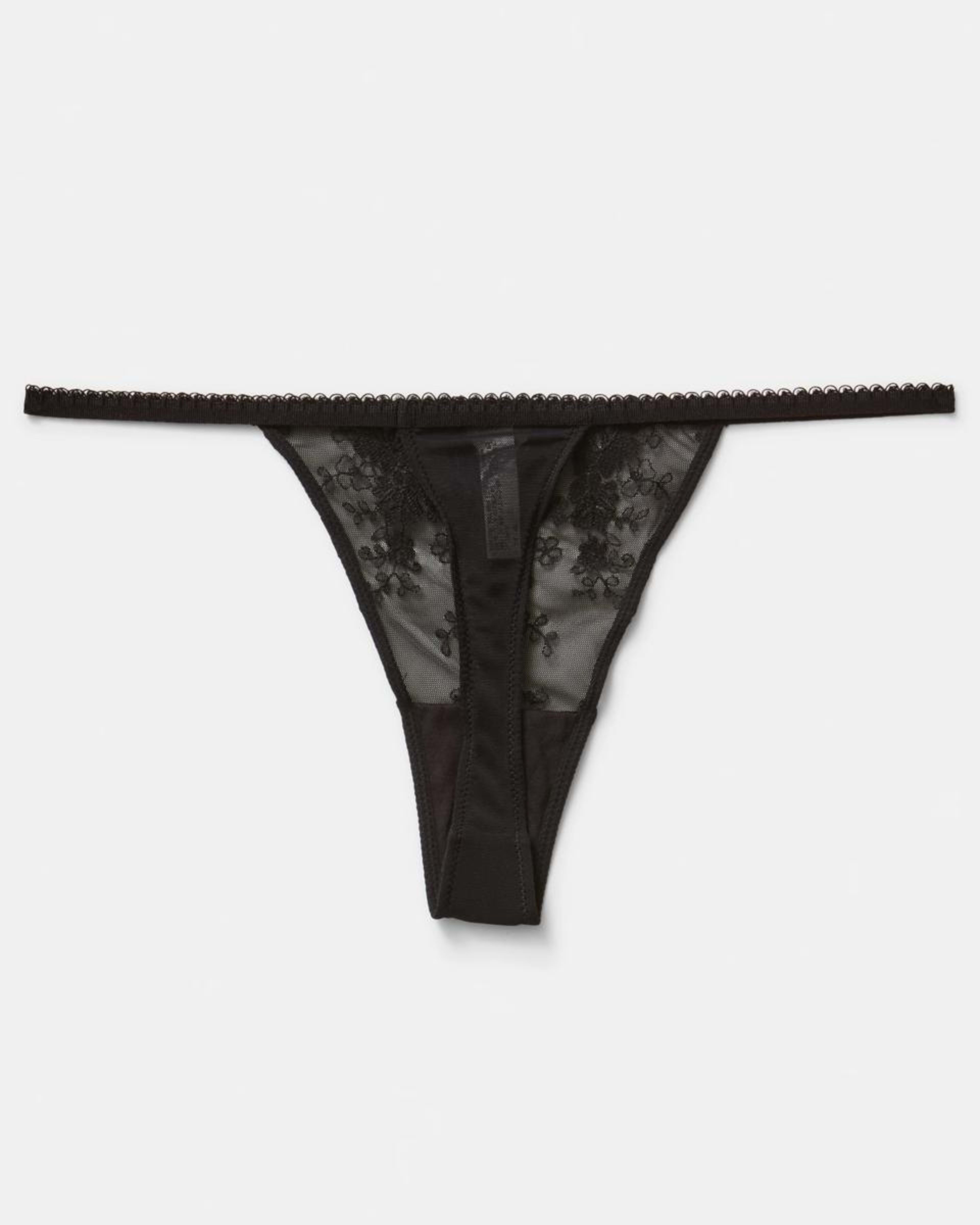 5 Co-ordinated Embroidered Mesh G-String Briefs BLACK, 5 of 6