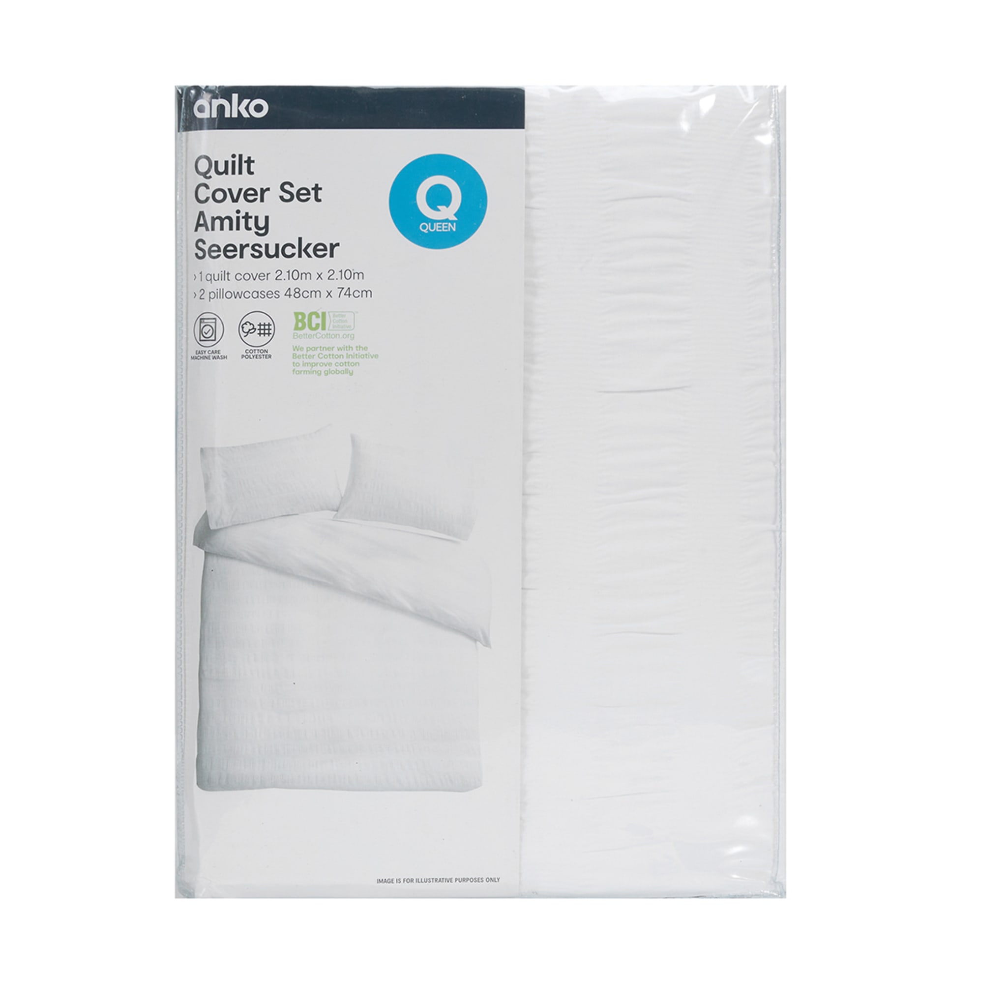 Amity Seersucker Quilt Cover Set Queen Bed, White Kmart