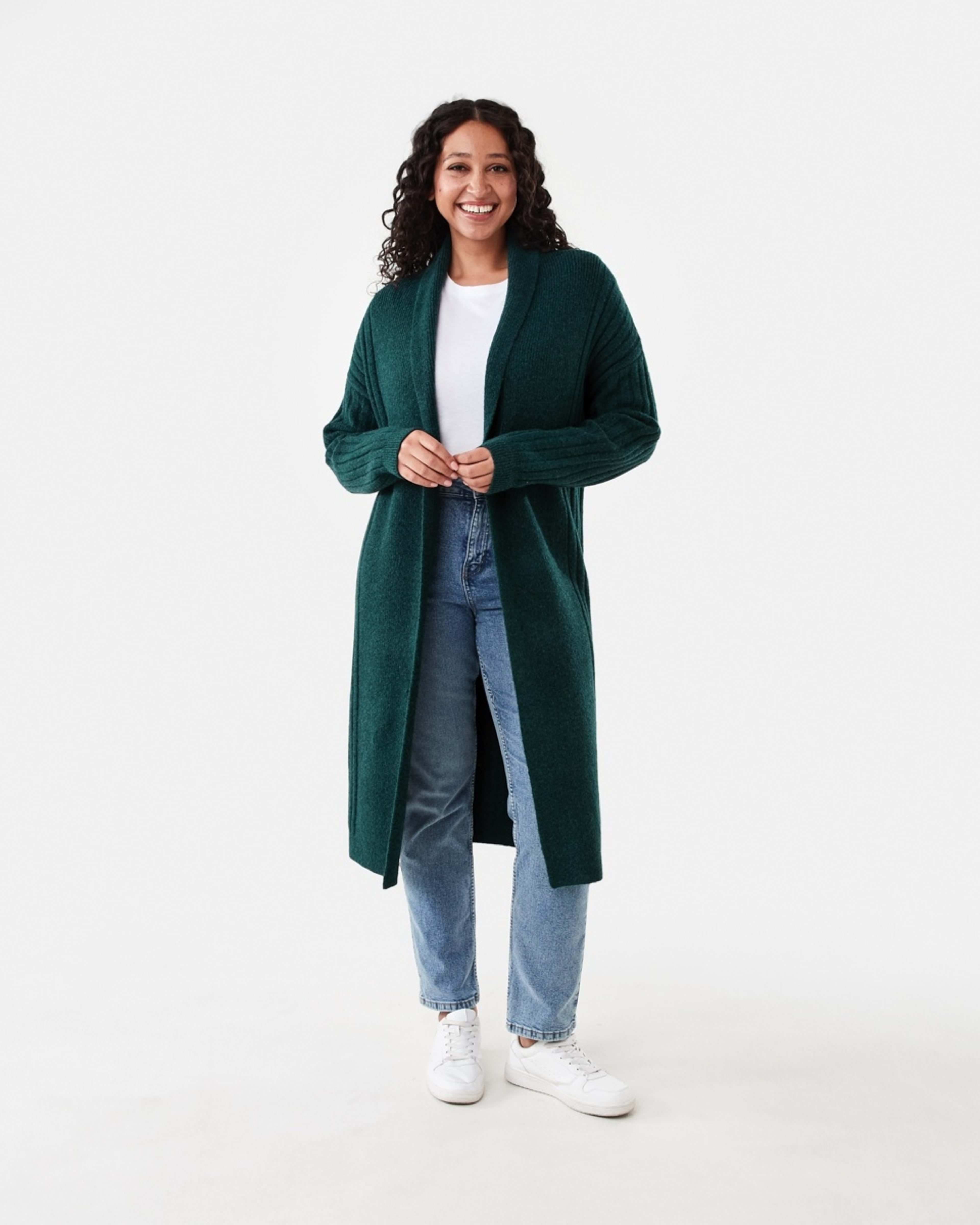 1 Longline Rib Cardigan Green Marl, 1 of 6