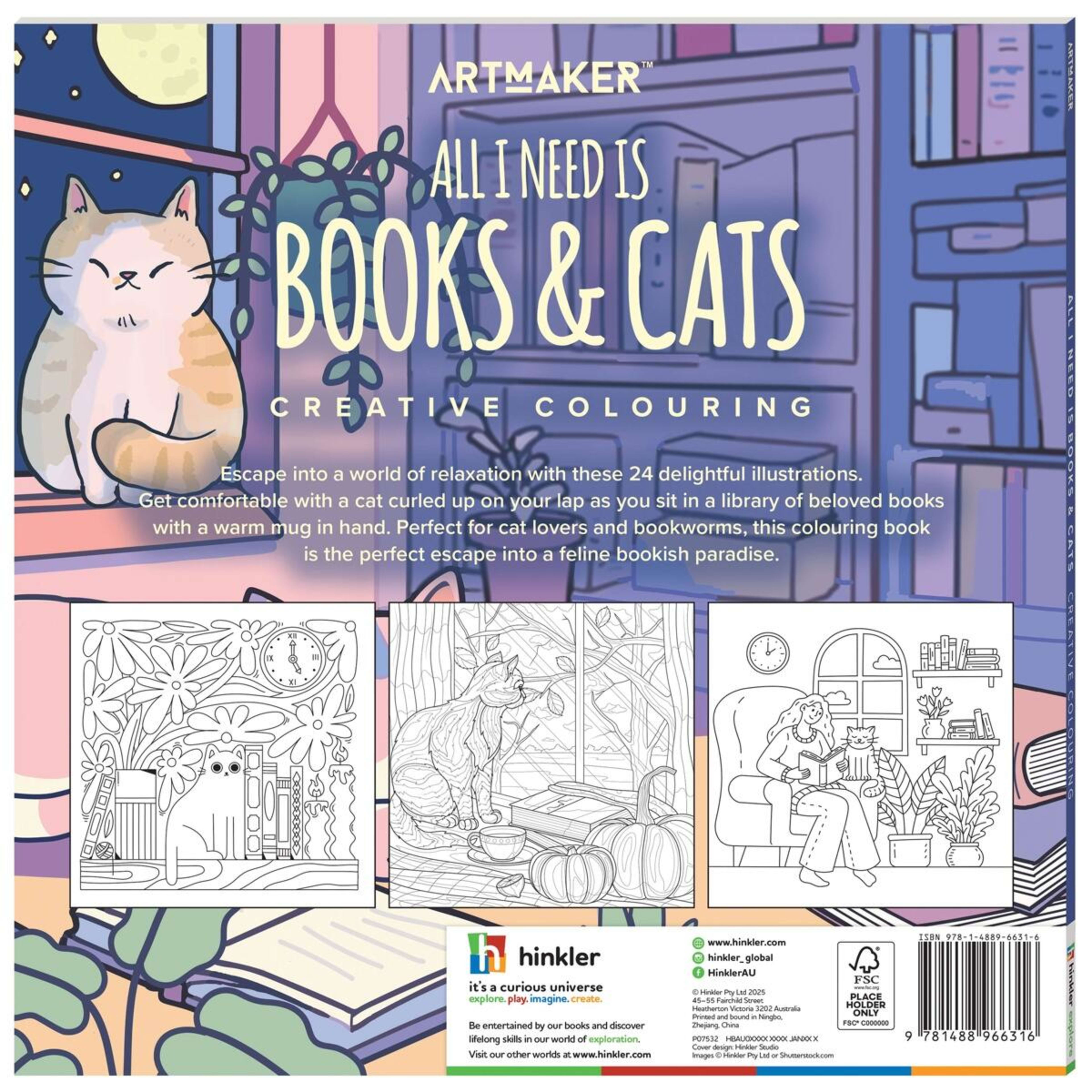 5 Art Maker All I Need Is Books & Cats Creative Colouring Book, 5 of 5