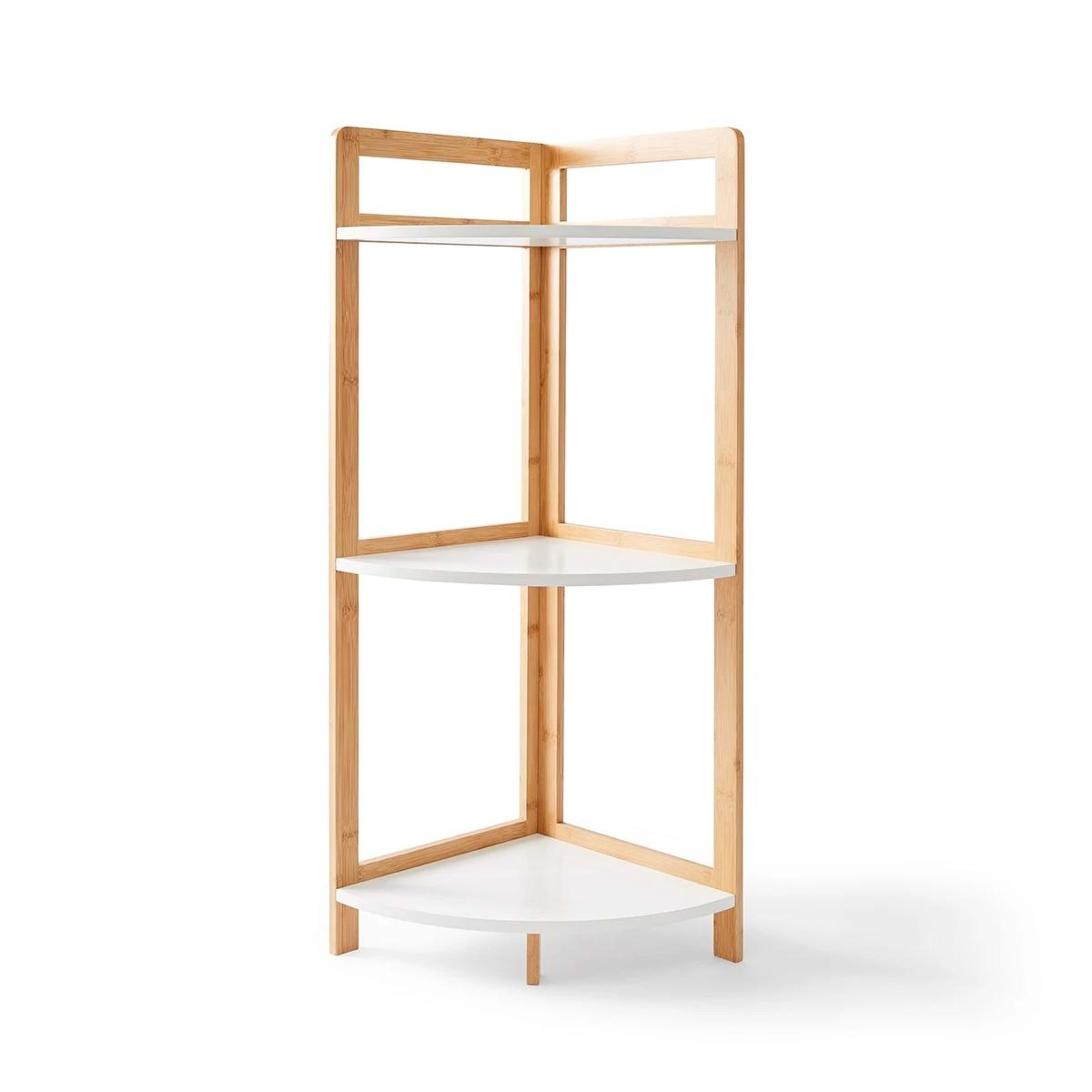 7 Bamboo and White 3 Tier Corner Shelf, 7 of 10