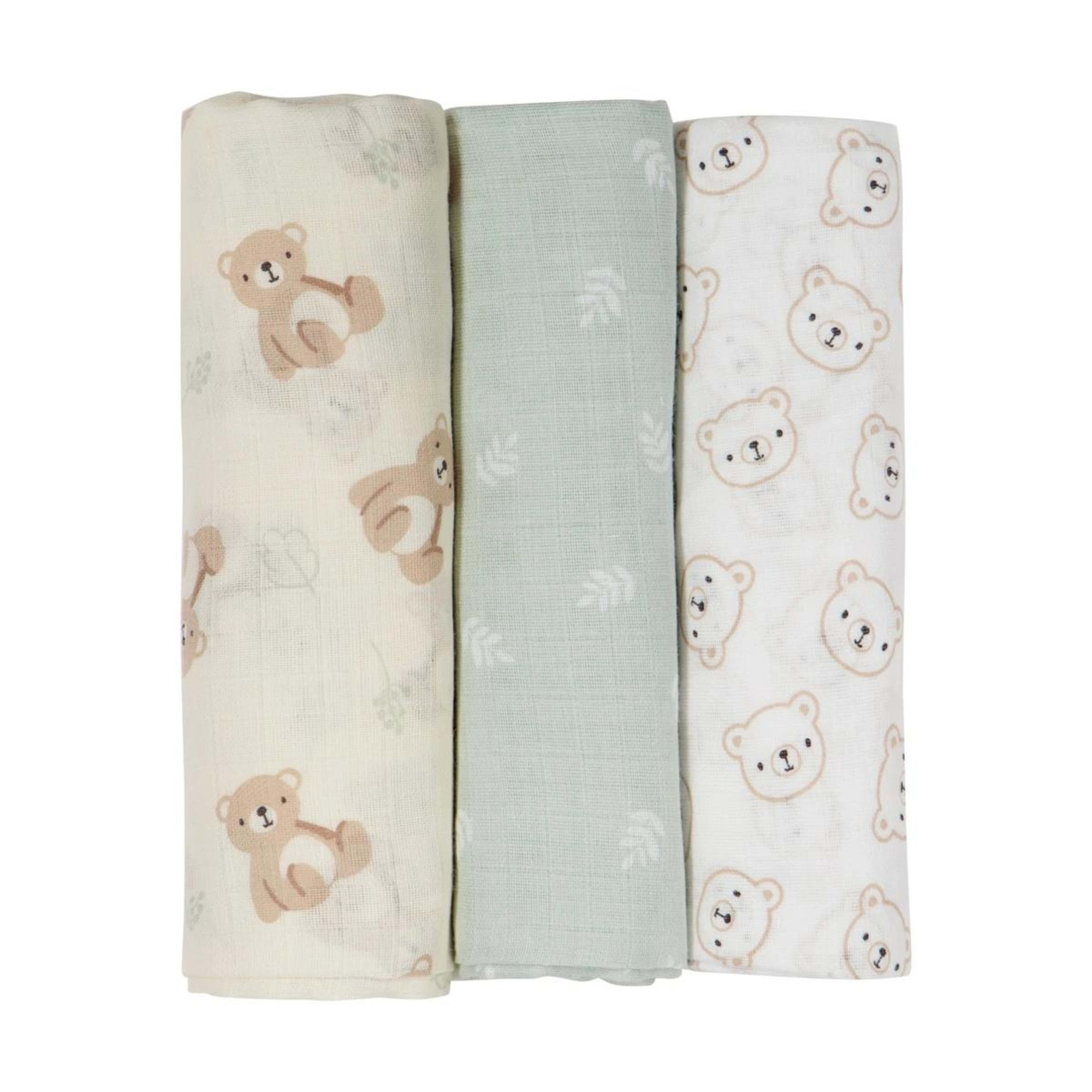 1 3 Pack Organic Cotton Muslin Wraps - Bears